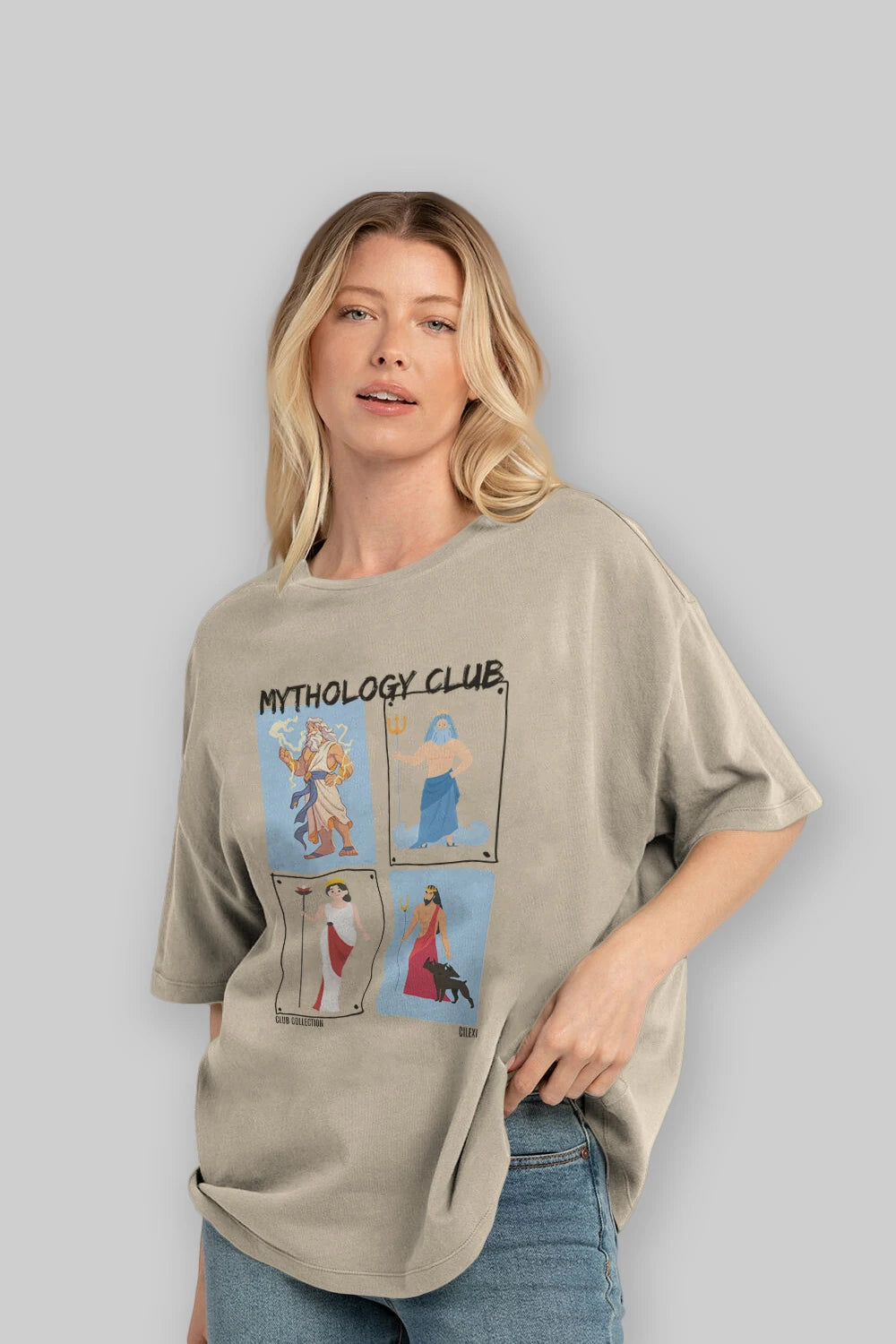 Mythology Club 2 ön Baskılı Oversize t-shirt Erkek Kadın %100 Pamuk Bisiklet Yaka tişort