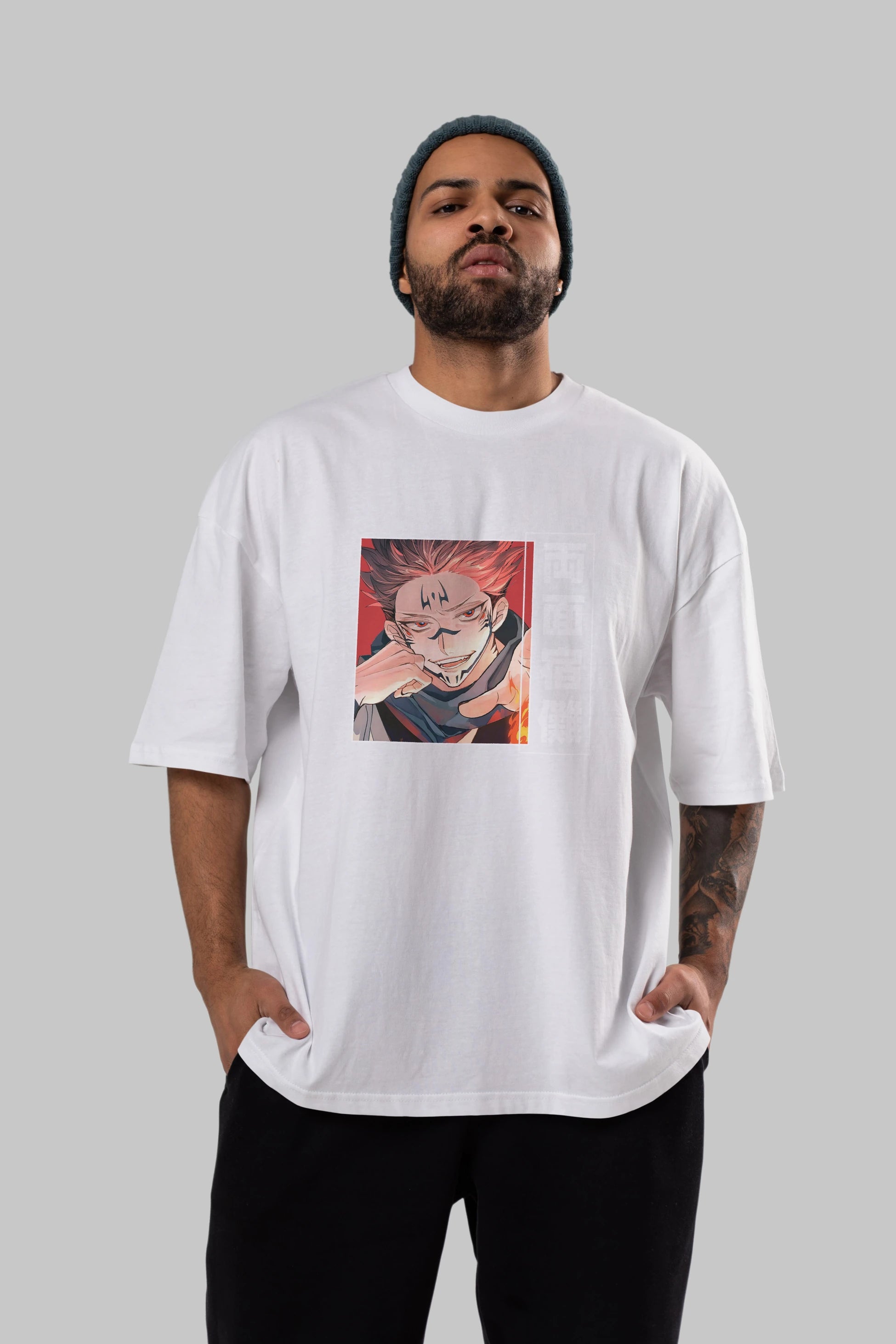 Sukuna Ryoumen 4 Anime Ön Baskılı Oversize t-shirt %100 pamuk Erkek Kadın Unisex