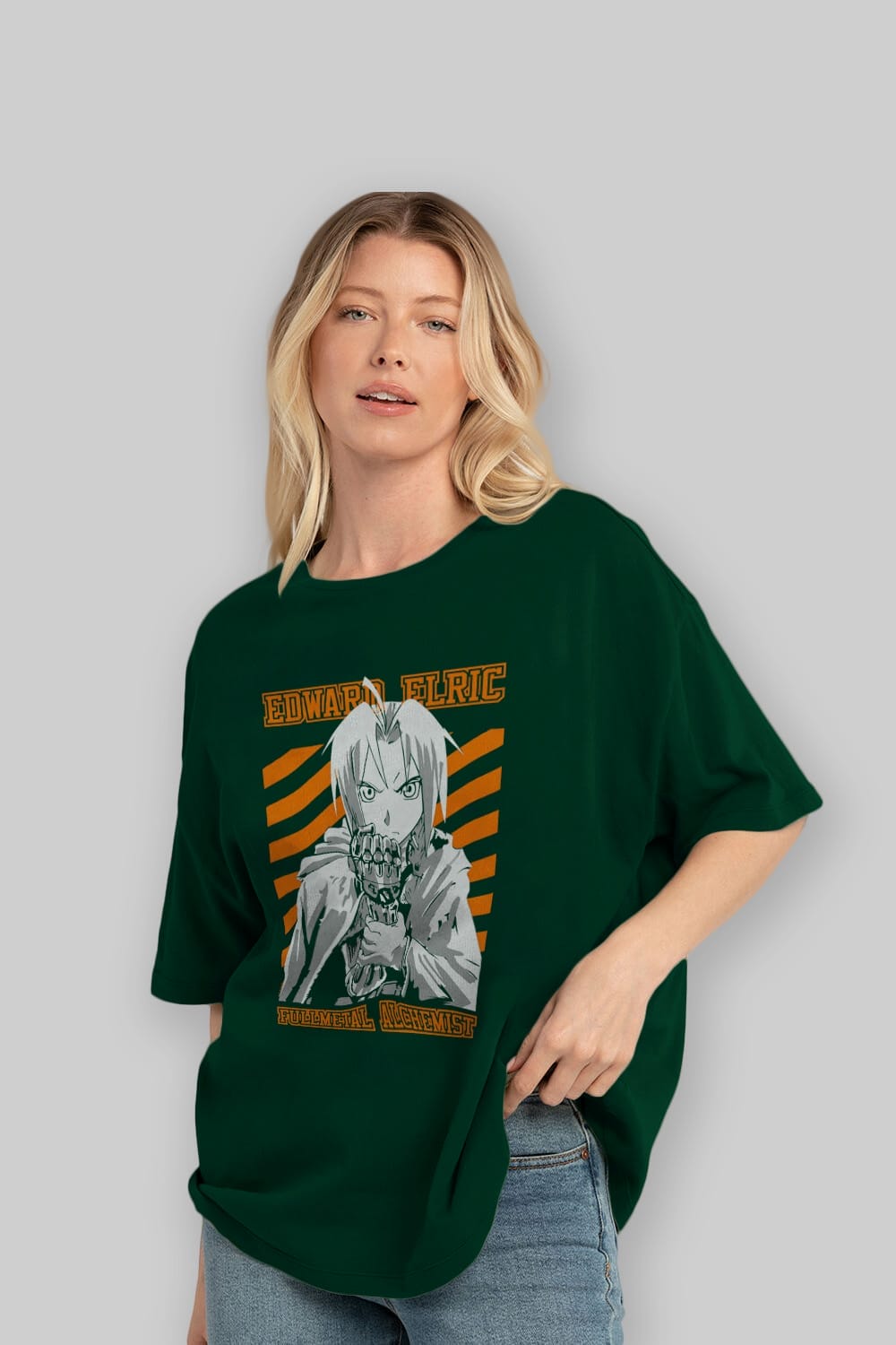EDWARD ELRIC Anime Ön Baskılı Oversize t-shirt %100 pamuk Erkek Kadın Unisex