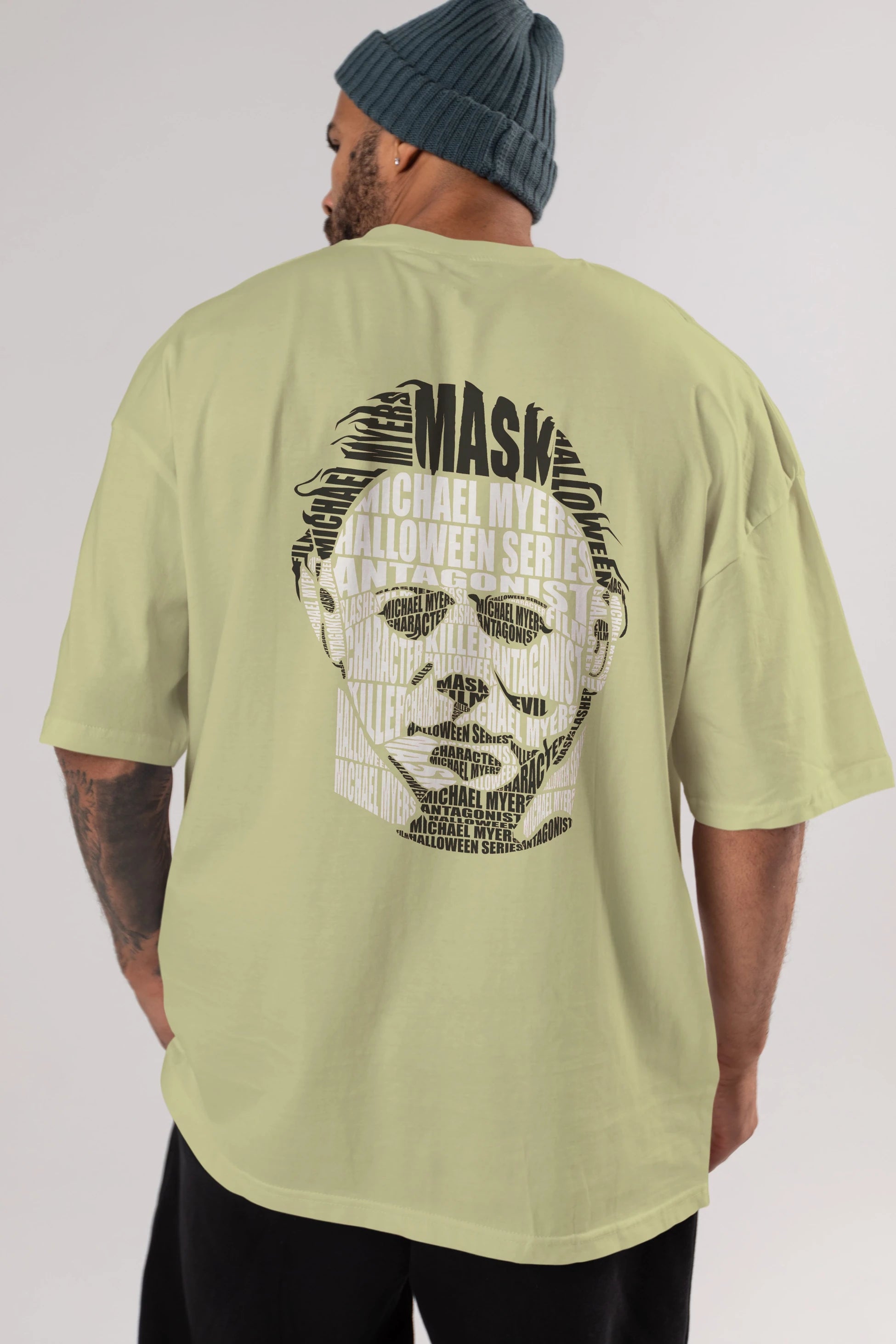 Michael Myers Calligram Arka Baskılı Oversize t-shirt %100 pamuk Erkek Kadın Unisex