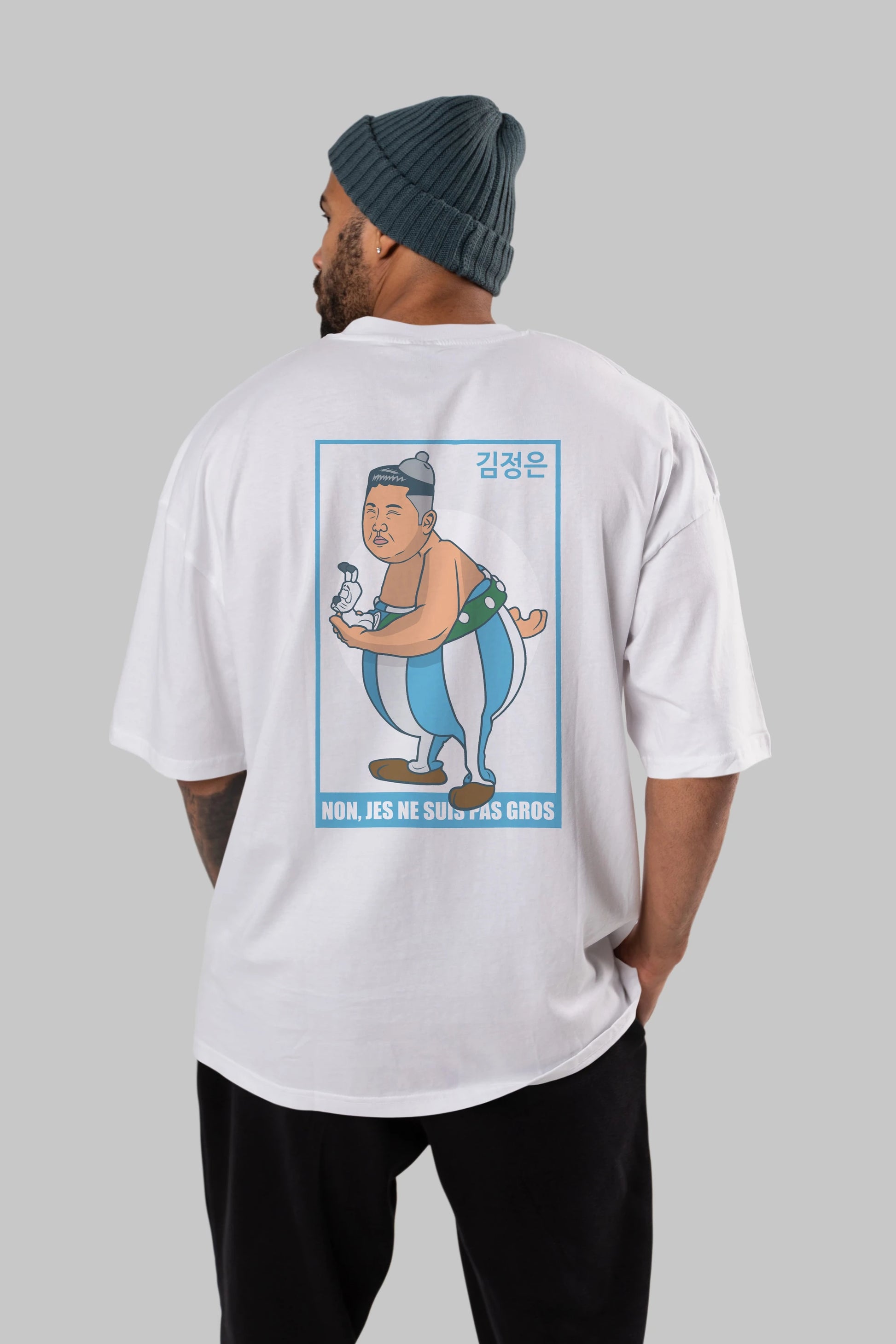 Obelix Jong Un Arka Baskılı Oversize t-shirt Erkek Kadın Unisex %100 Pamuk tişort