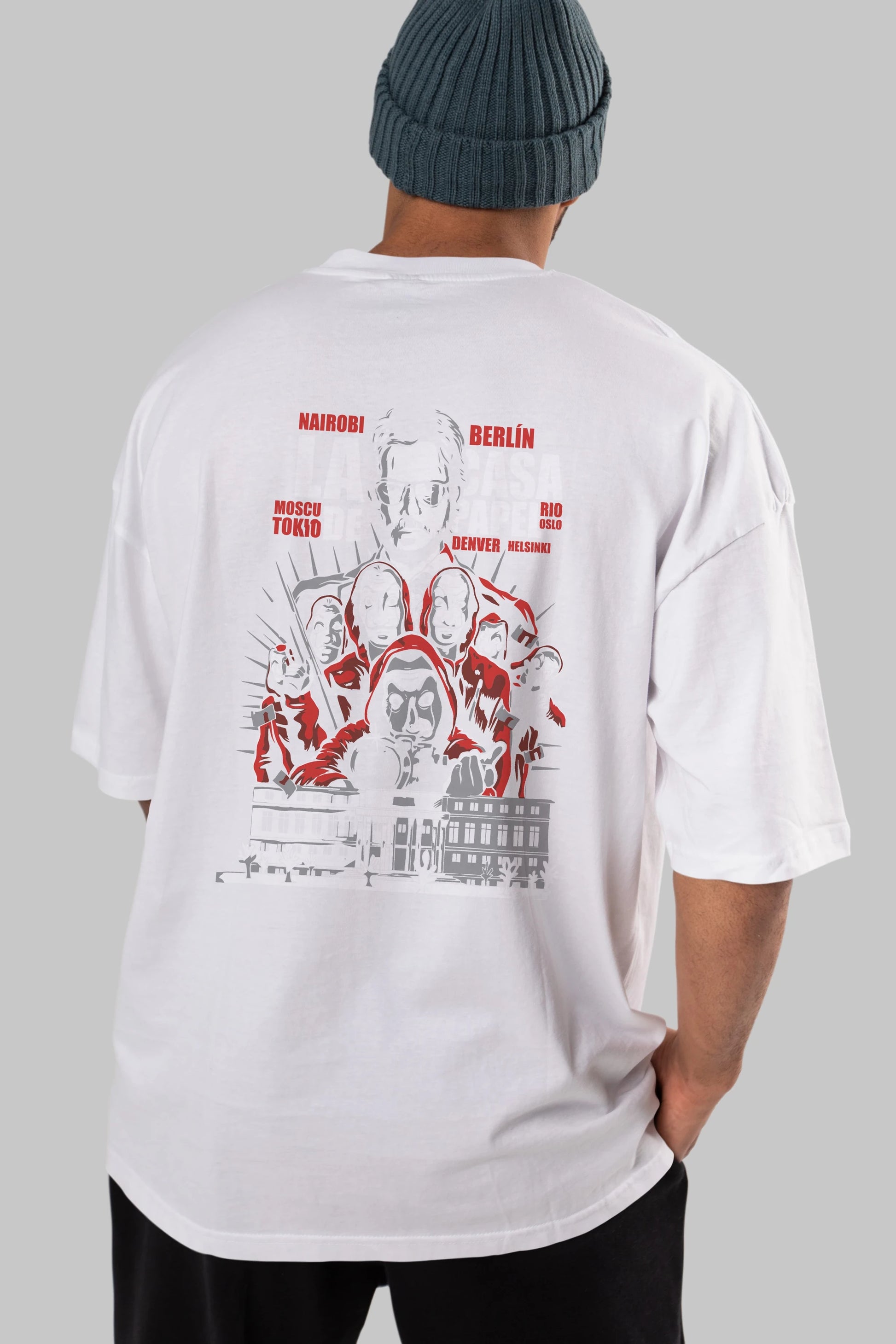 La Casa De Papel (2) Arka Baskılı Oversize t-shirt Erkek Kadın Unisex %100 Pamuk Bisiklet Yaka tişort
