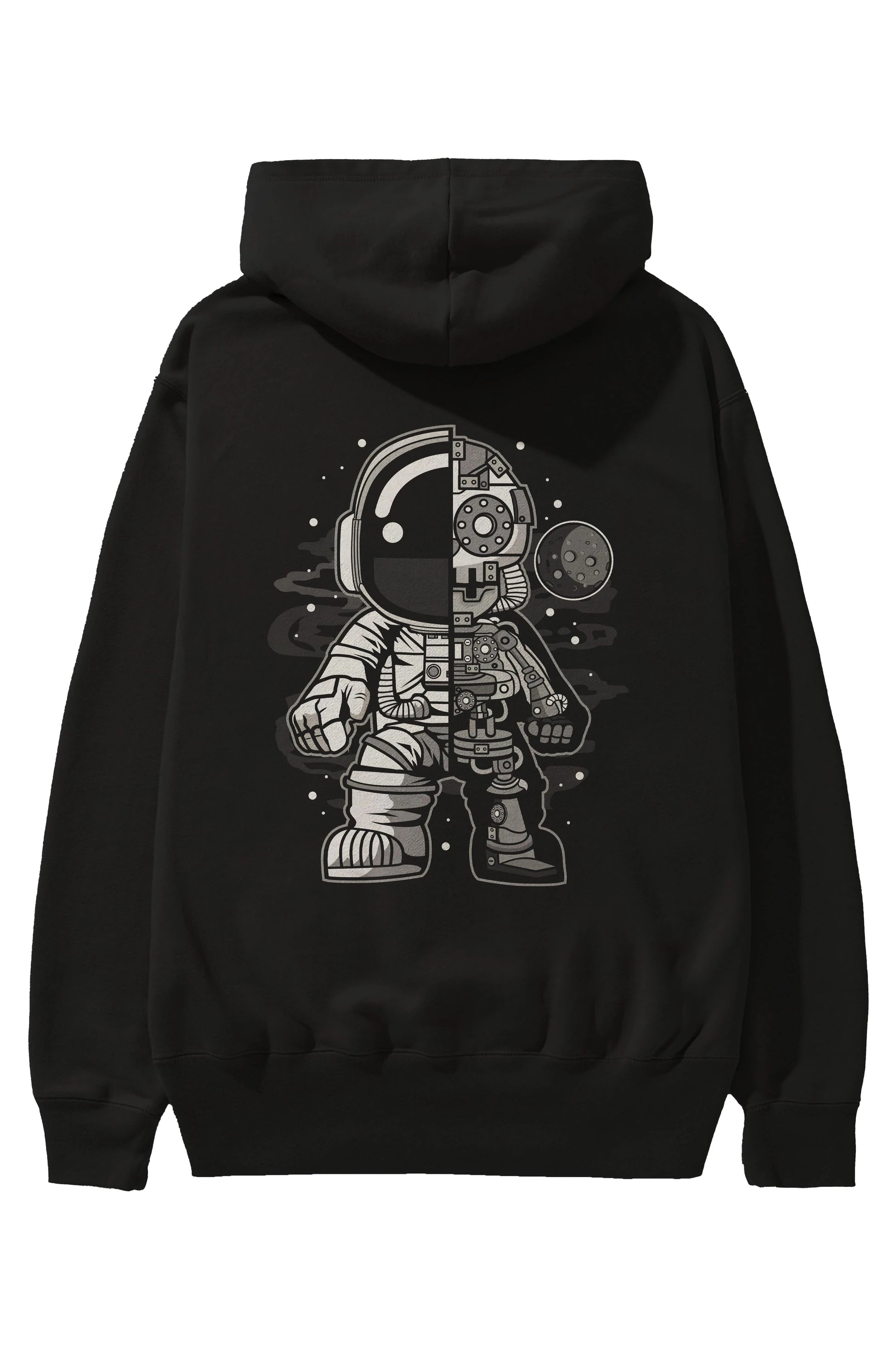 Astronaut Half Robot Arka Baskılı Hoodie Oversize Kapüşonlu Sweatshirt Erkek Kadın Unisex