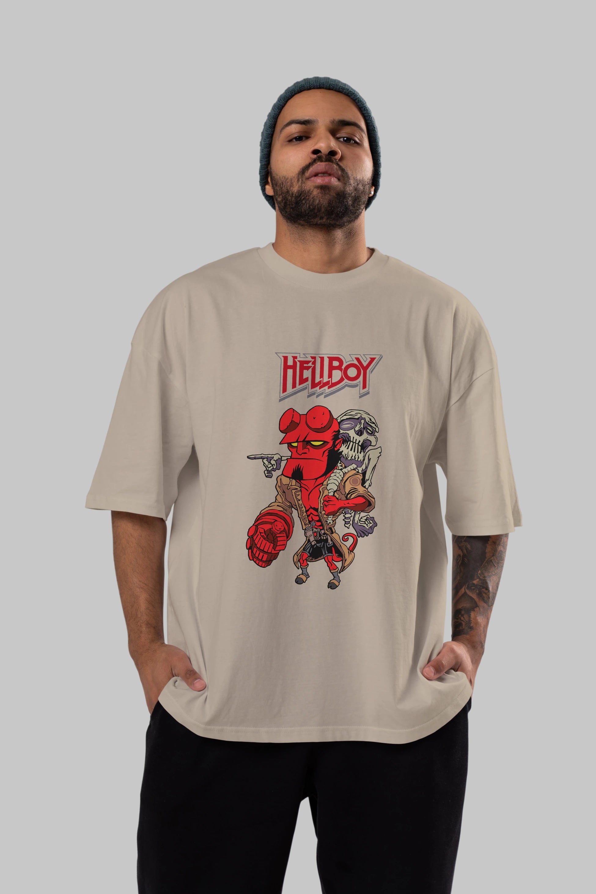Hellboy (2) Ön Baskılı Oversize t-shirt Erkek Kadın Unisex %100 Pamuk Bisiklet Yaka tişort
