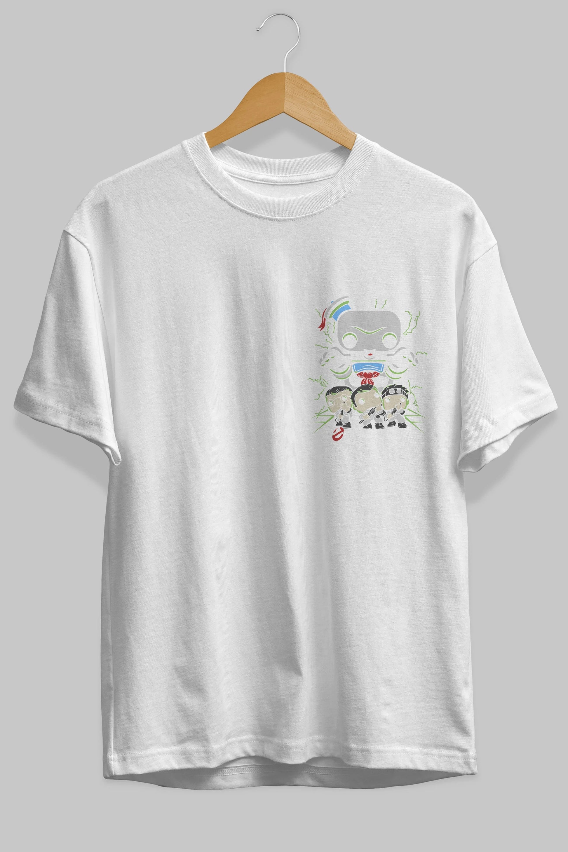 Ghostbusters Ön Sol Baskılı Oversize t-shirt Erkek Kadın Unisex %100 Pamuk Bisiklet Yaka tişort