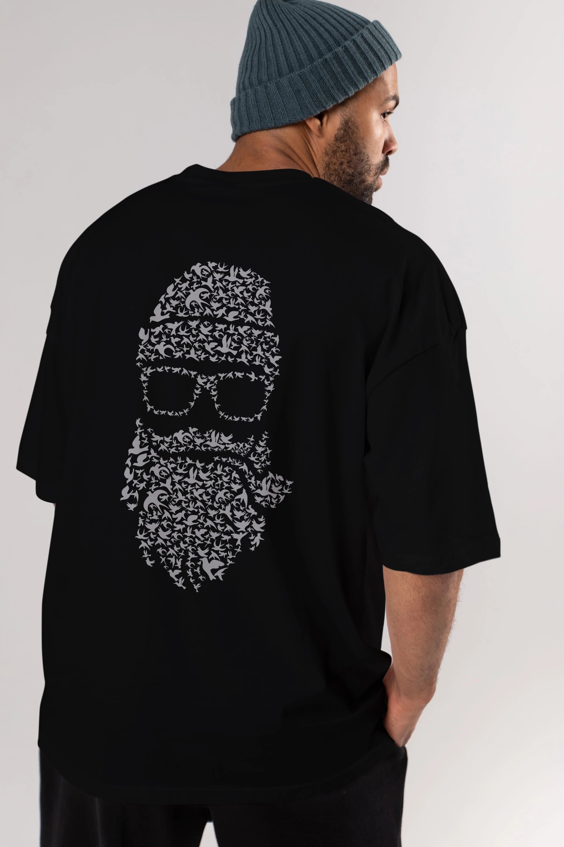 Birds Beard Arka Baskılı Oversize t-shirt %100 pamuk Erkek Kadın Unisex
