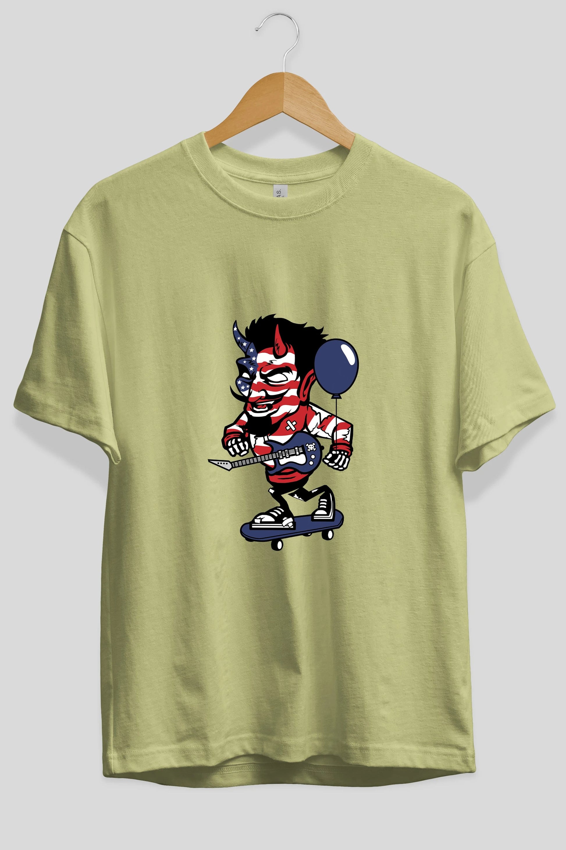 American Devil Skater Ön Baskılı Oversize t-shirt Erkek Kadın Unisex %100 Pamuk tişort