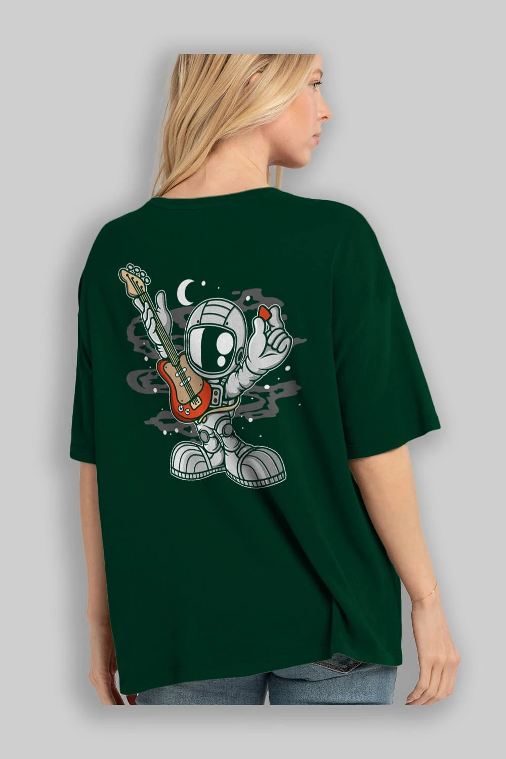 Astronaut Guitar Arka Baskılı Oversize t-shirt Erkek Kadın Unisex