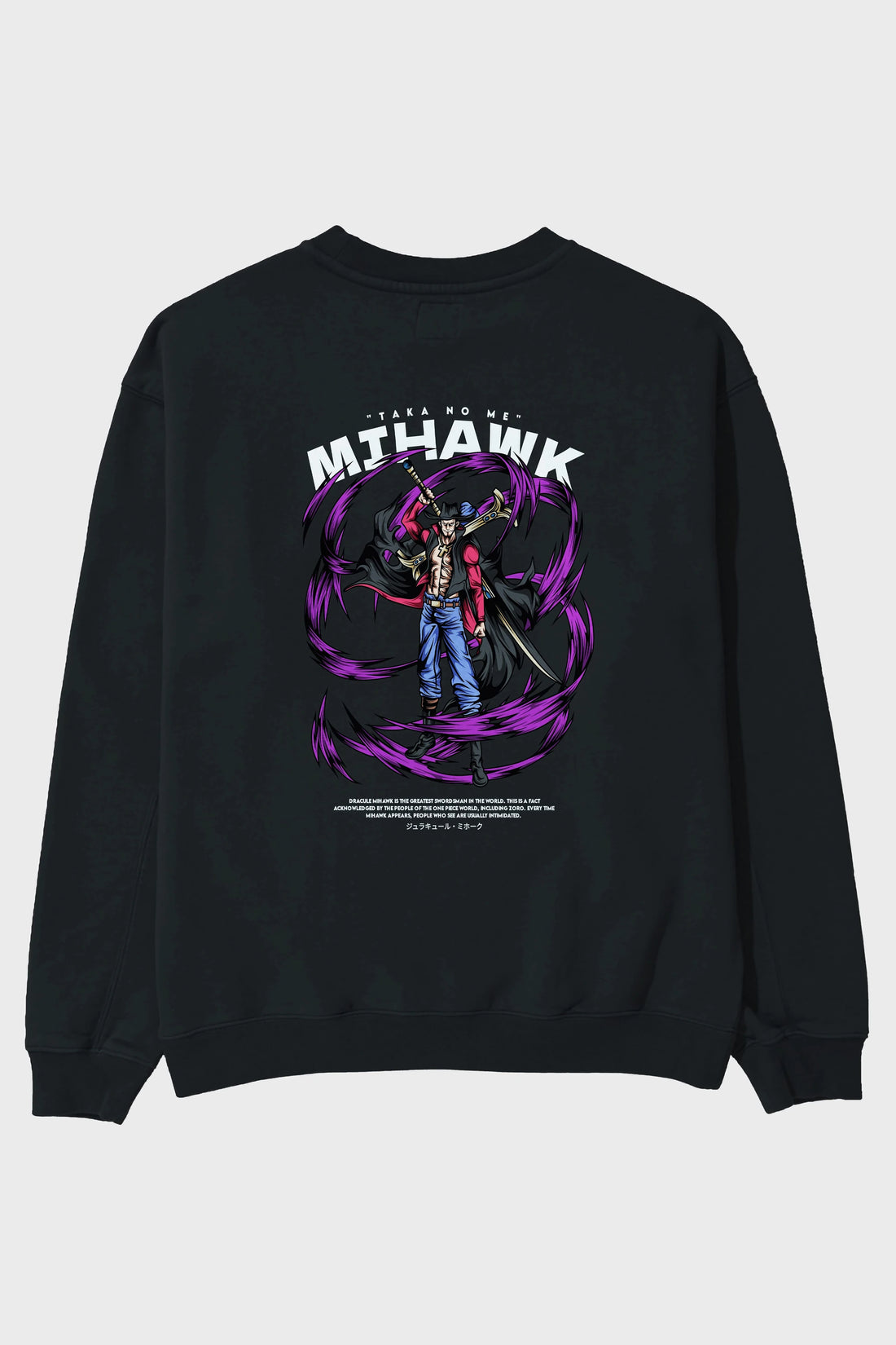 Mihawk Anime Arka Baskılı Oversize Sweatshirt Erkek Kadın Unisex