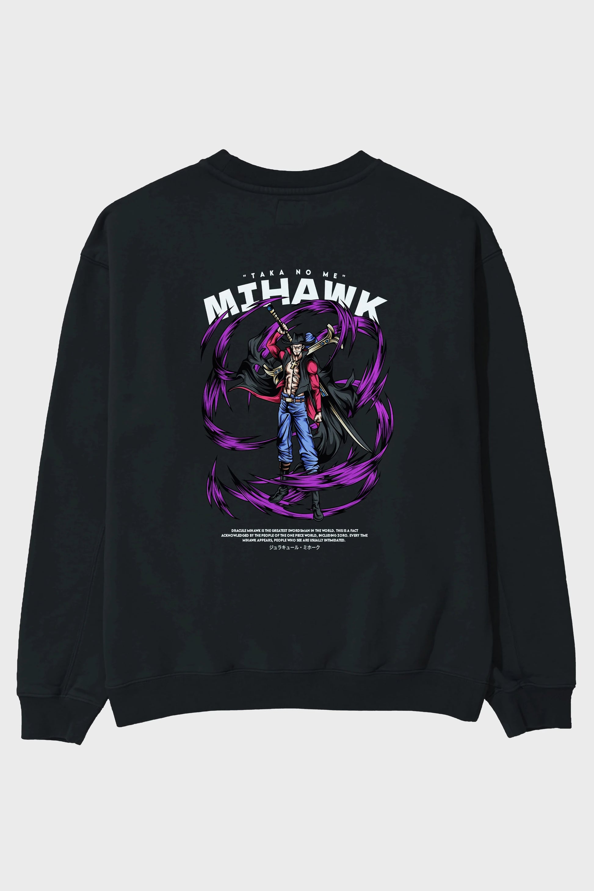Mihawk Anime Arka Baskılı Oversize Sweatshirt Erkek Kadın Unisex