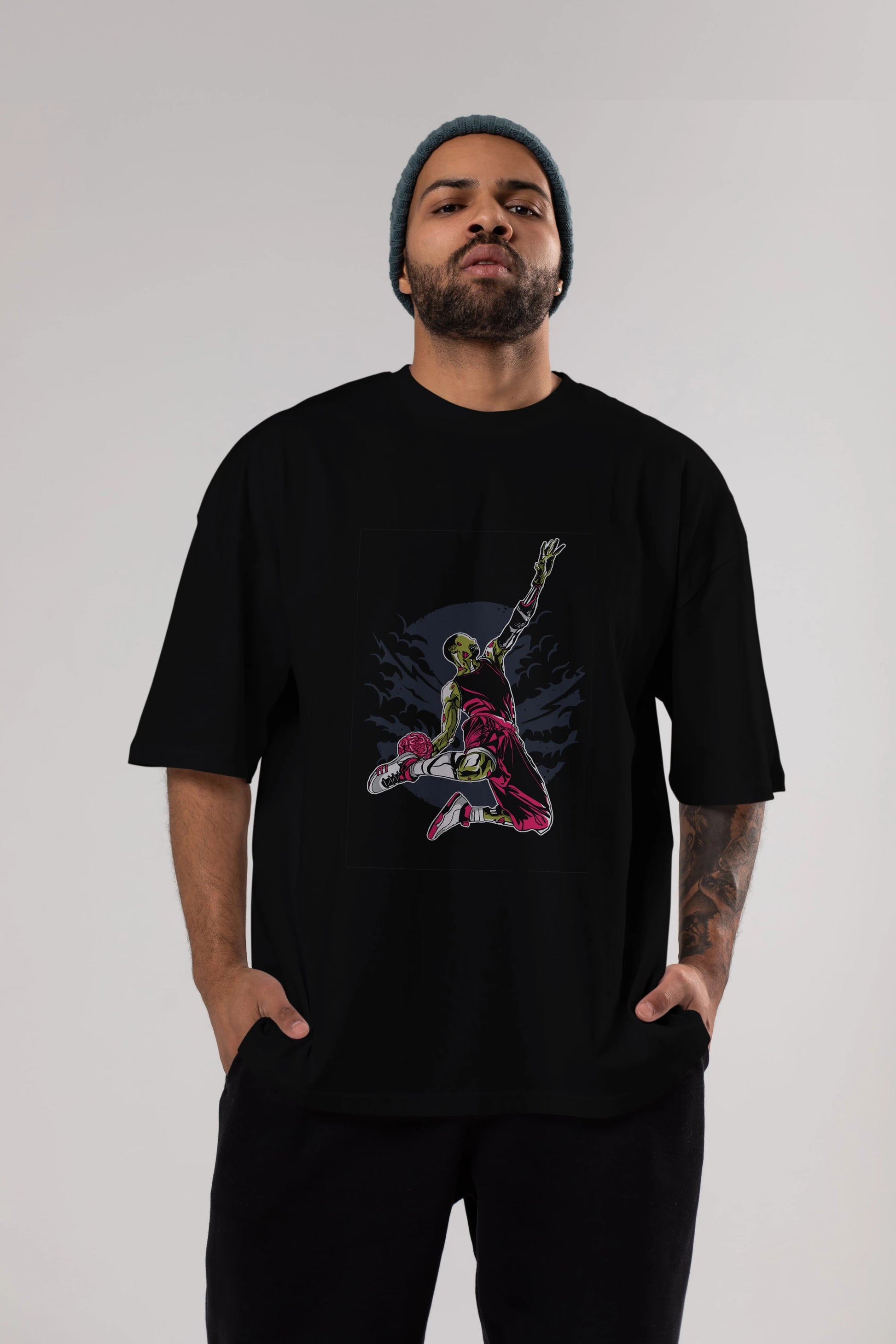 Zombie Slam Dunk Ön Baskılı Oversize t-shirt Erkek Kadın Unisex %100 Pamuk tişort