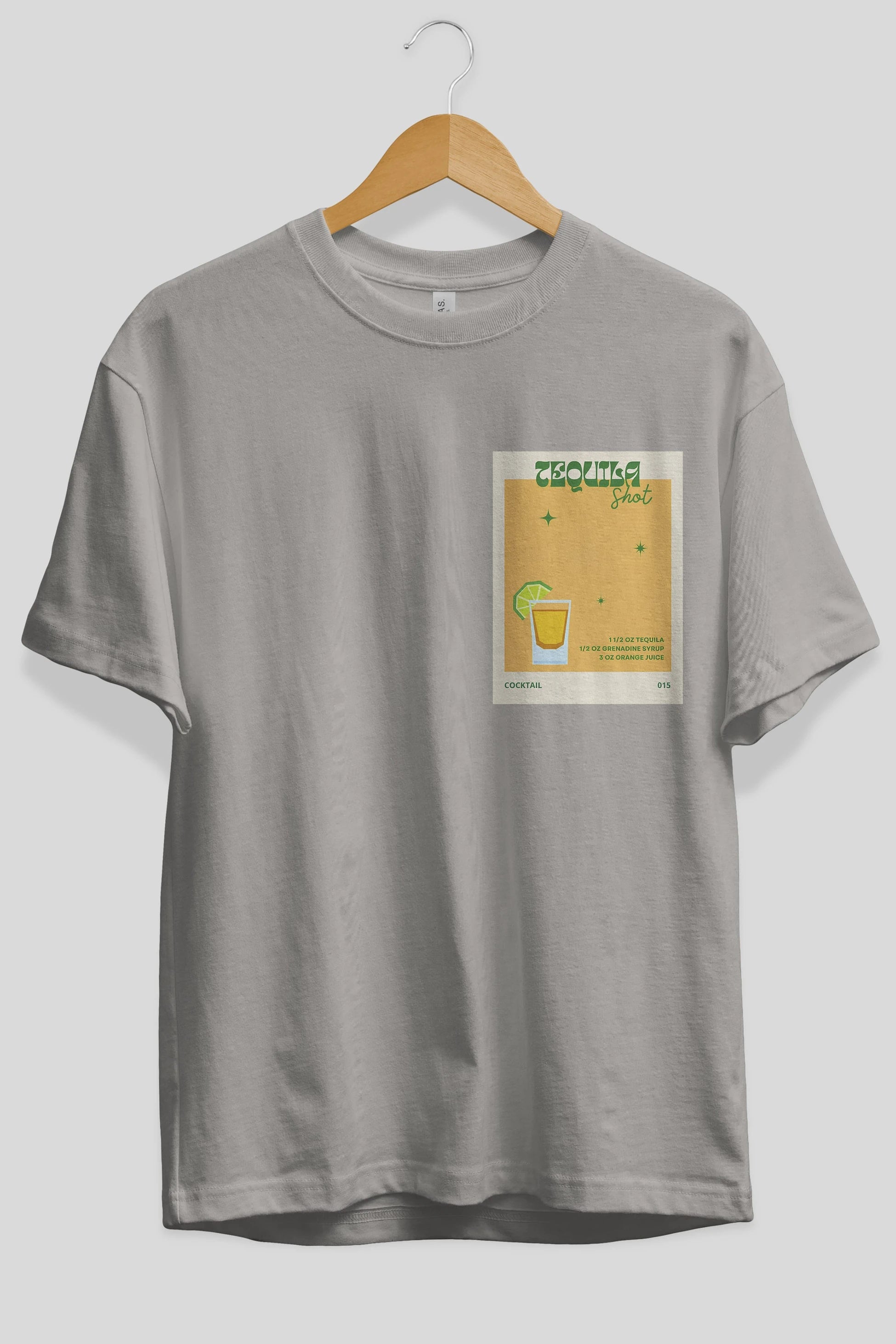 Tequila Shot 2 Ön Sol Baskılı Oversize t-shirt Erkek Kadın Unisex %100 Pamuk Bisiklet Yaka tişort