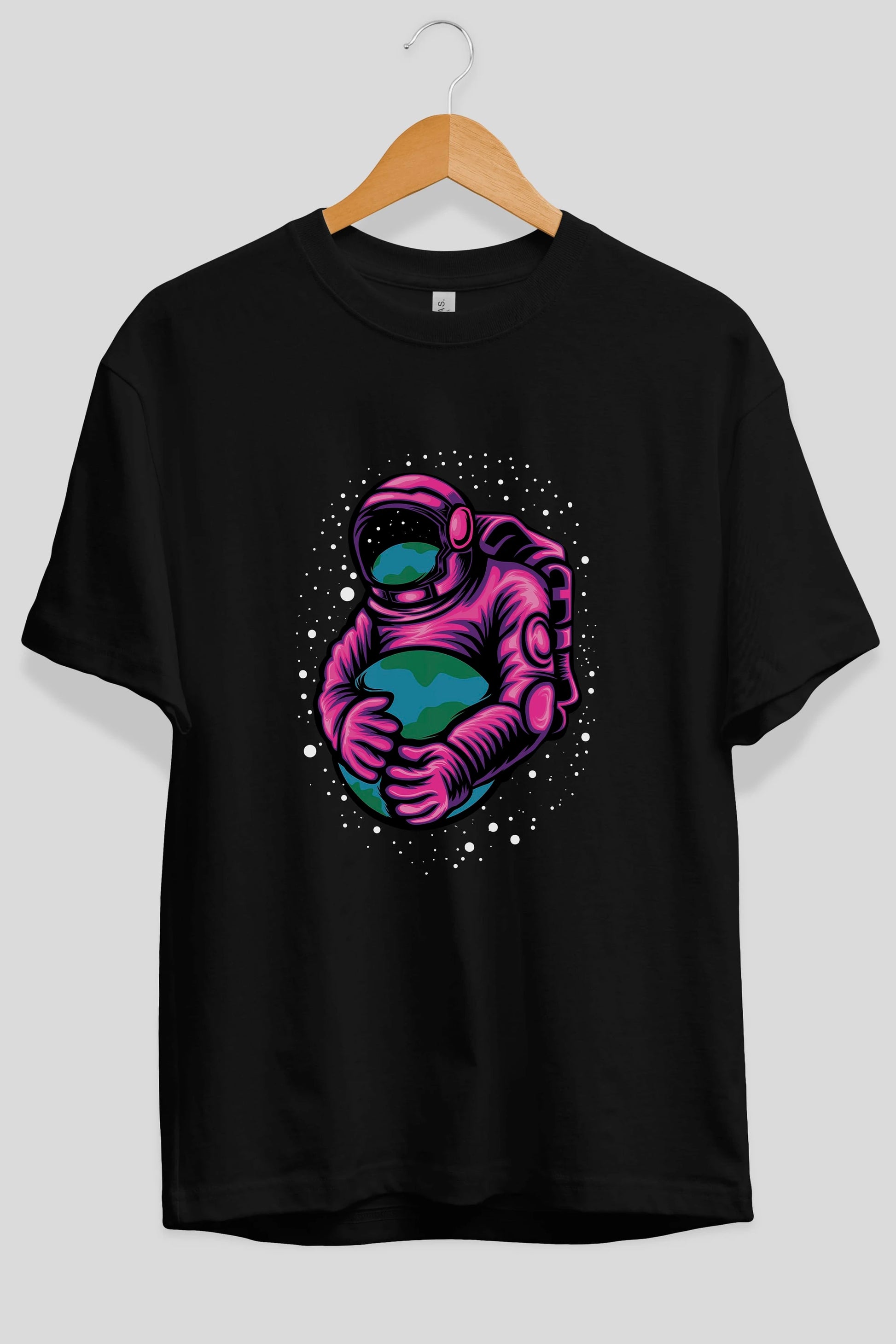 Astronaut Holding Up The Earth Ön Baskılı Oversize t-shirt Erkek Kadın Unisex
