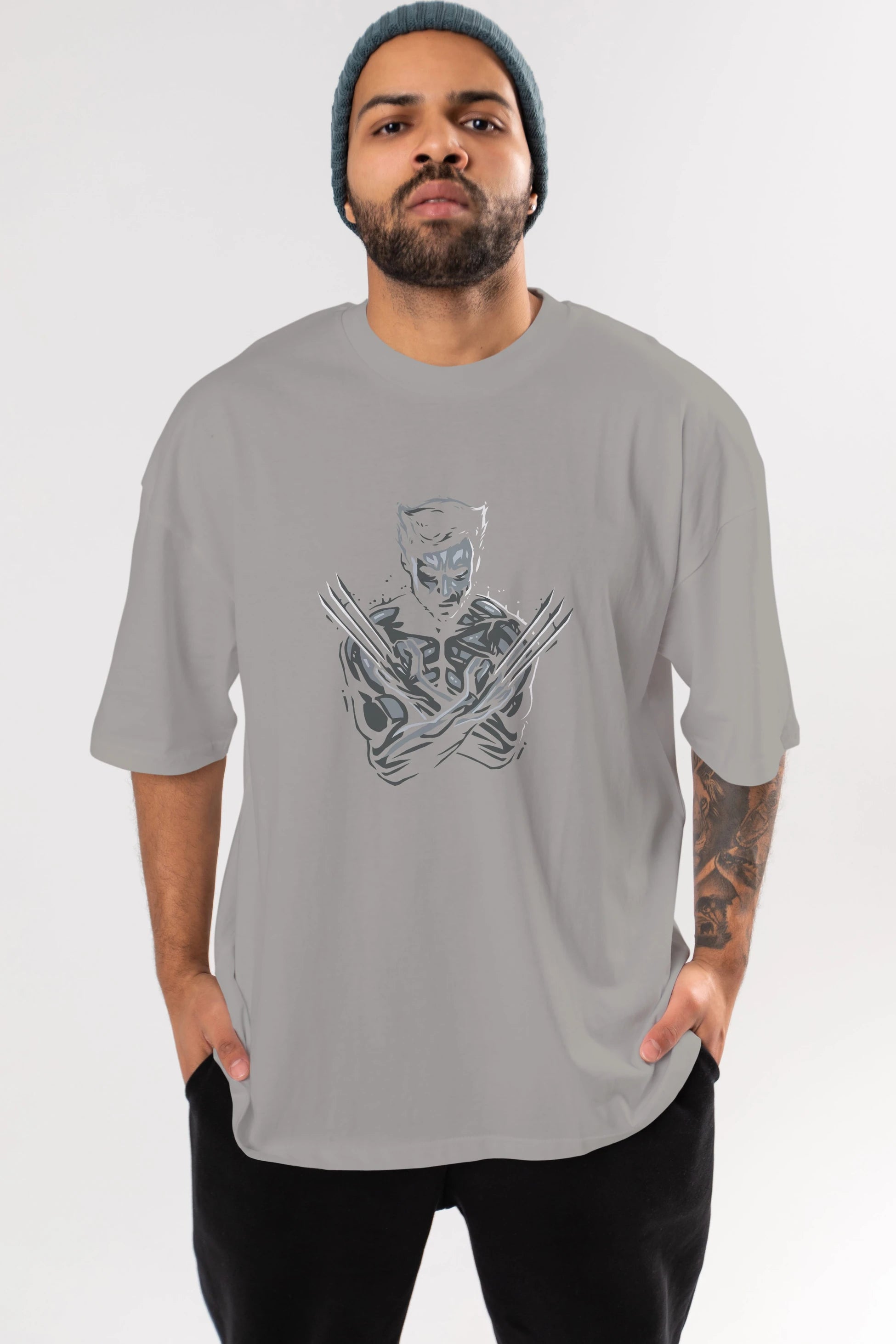 Wolverine Ön Baskılı Oversize t-shirt Erkek Kadın Unisex %100 Pamuk Bisiklet Yaka tişort