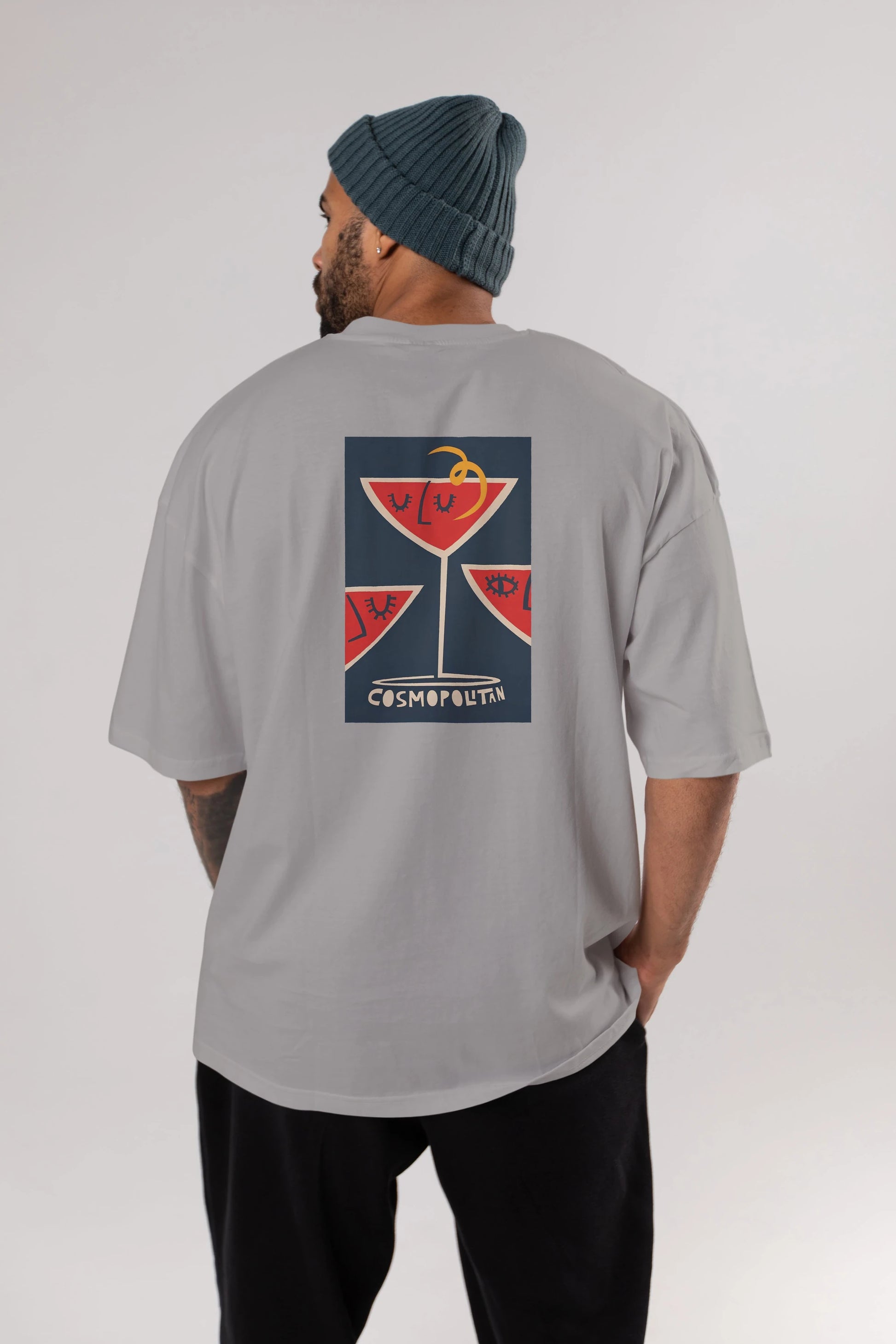 Cosmopolitan 4 Arka Baskılı Oversize t-shirt Erkek Kadın Unisex %100 Pamuk Bisiklet Yaka tişort