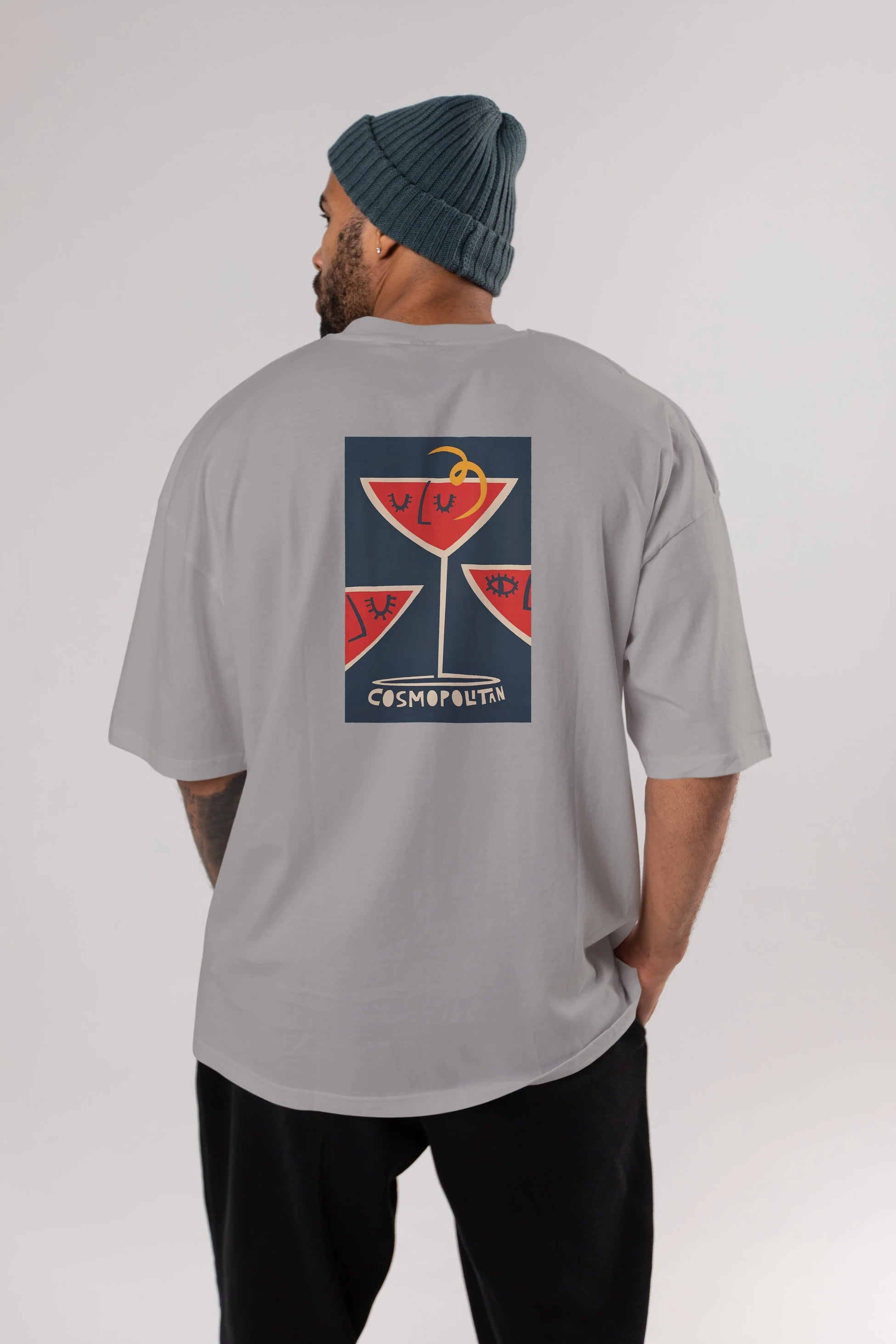 Cosmopolitan 4 Arka Baskılı Oversize t-shirt Erkek Kadın Unisex %100 Pamuk Bisiklet Yaka tişort