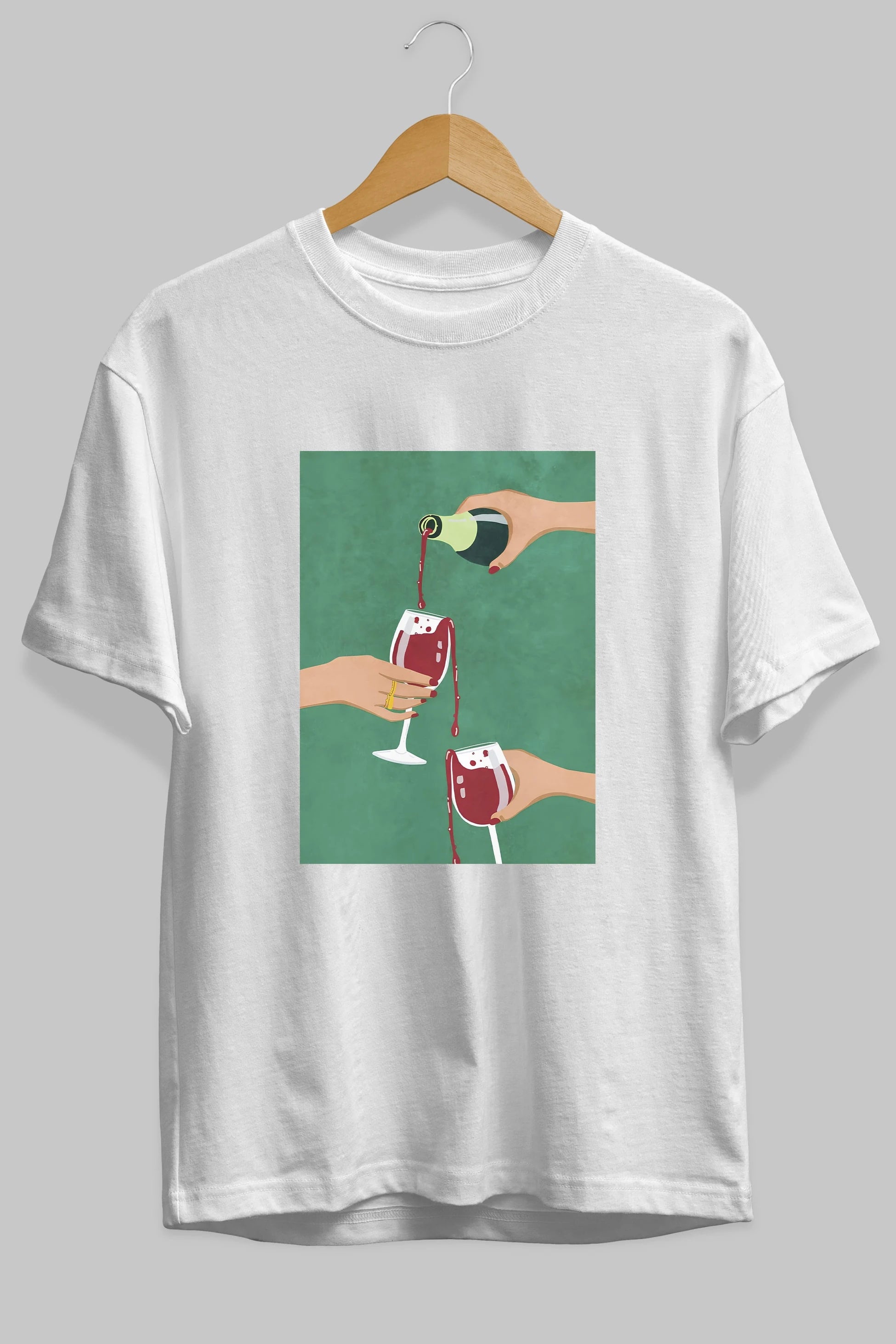 Wine 2 Ön Baskılı Oversize t-shirt Erkek Kadın Unisex %100 Pamuk Bisiklet Yaka tişort