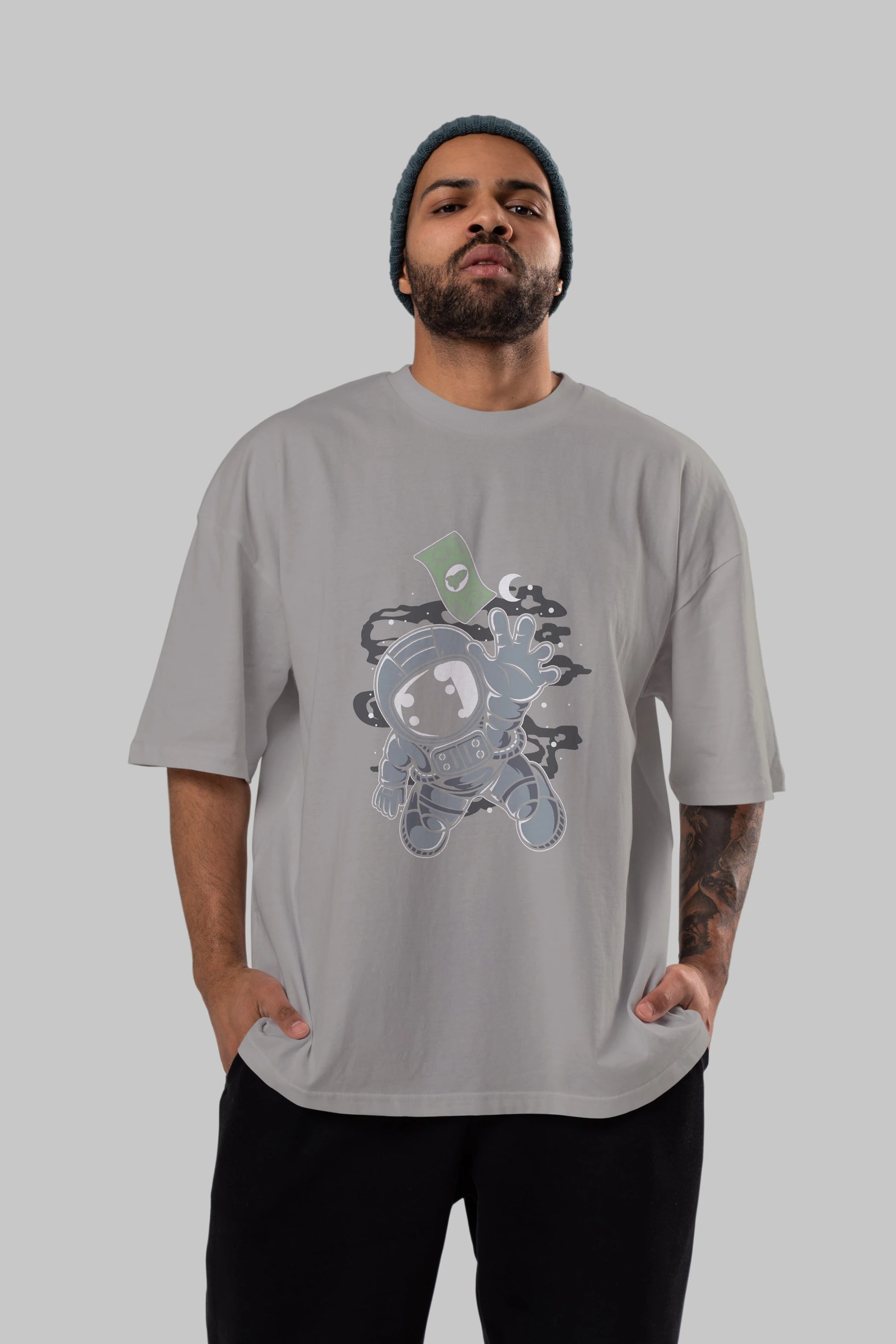 Astronaut Dollar Ön Baskılı Oversize t-shirt Erkek Kadın Unisex