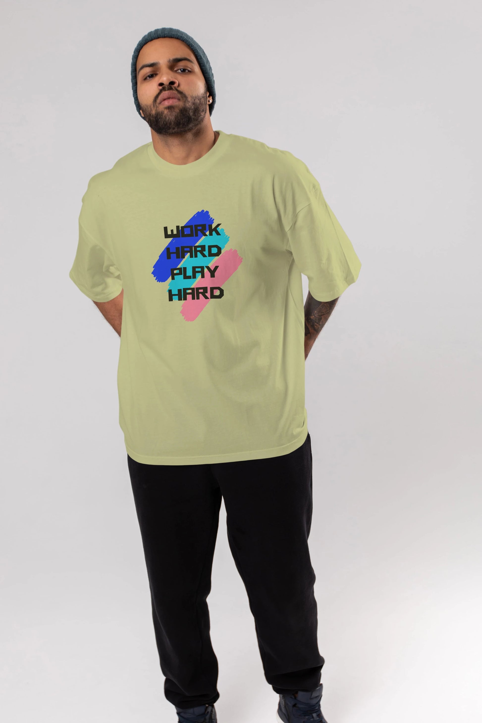 Work Hard Play Hard 2 Ön Baskılı Oversize t-shirt Erkek Kadın Unisex