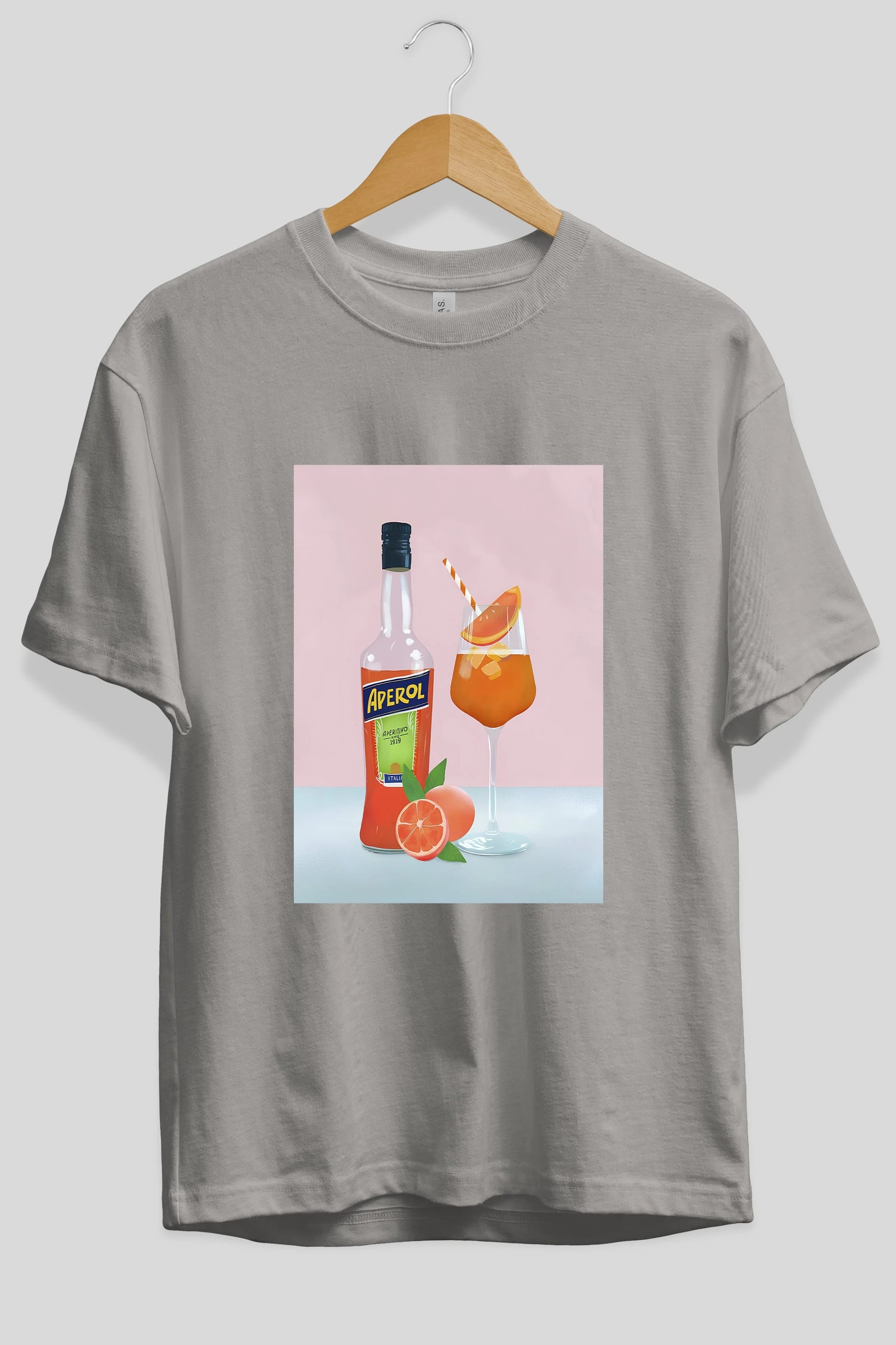 Aperol Spritz 3 Ön Baskılı Oversize t-shirt Erkek Kadın Unisex %100 Pamuk Bisiklet Yaka tişort