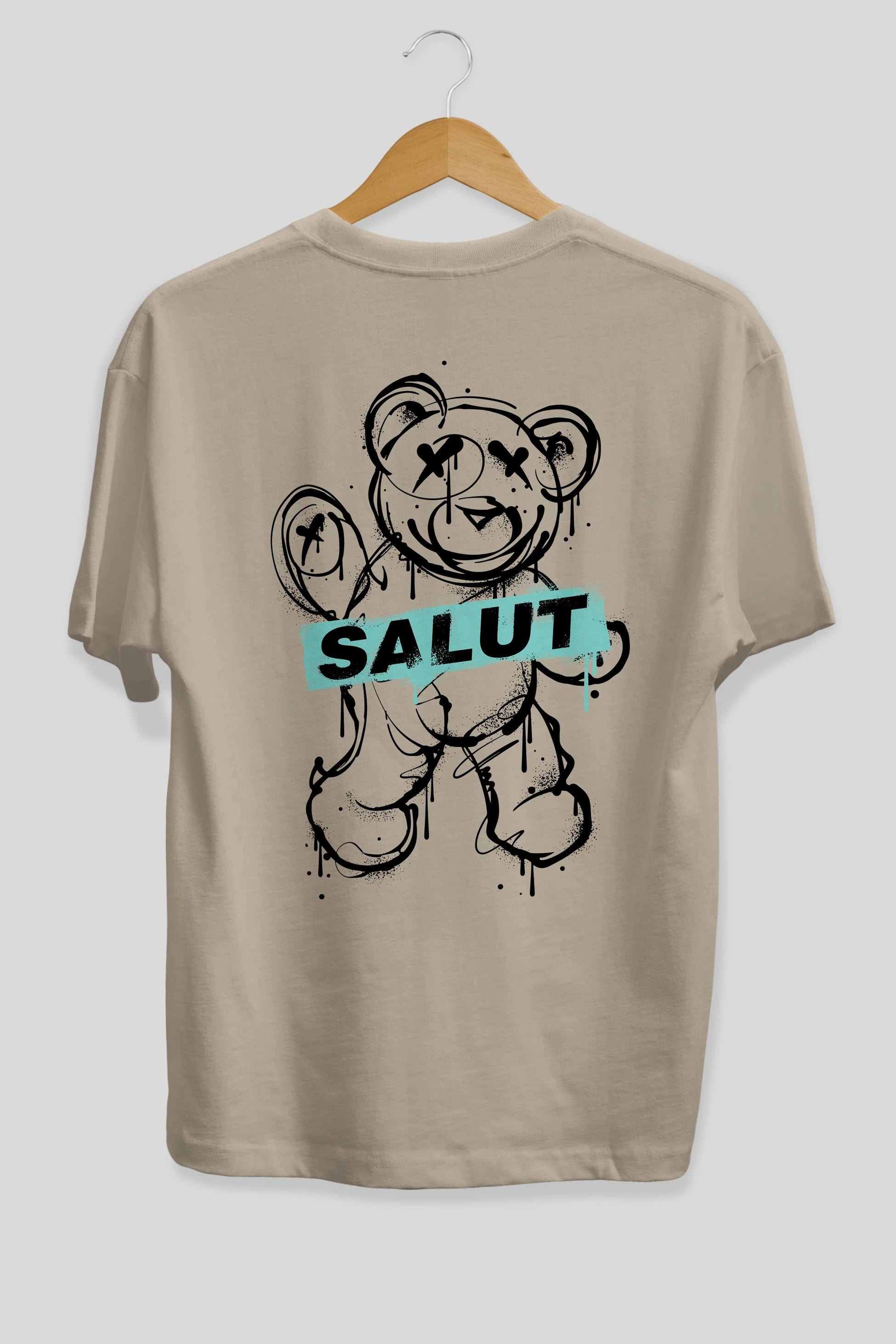 Teddy Bear Salut Arka Baskılı Oversize t-shirt Erkek Kadın Unisex