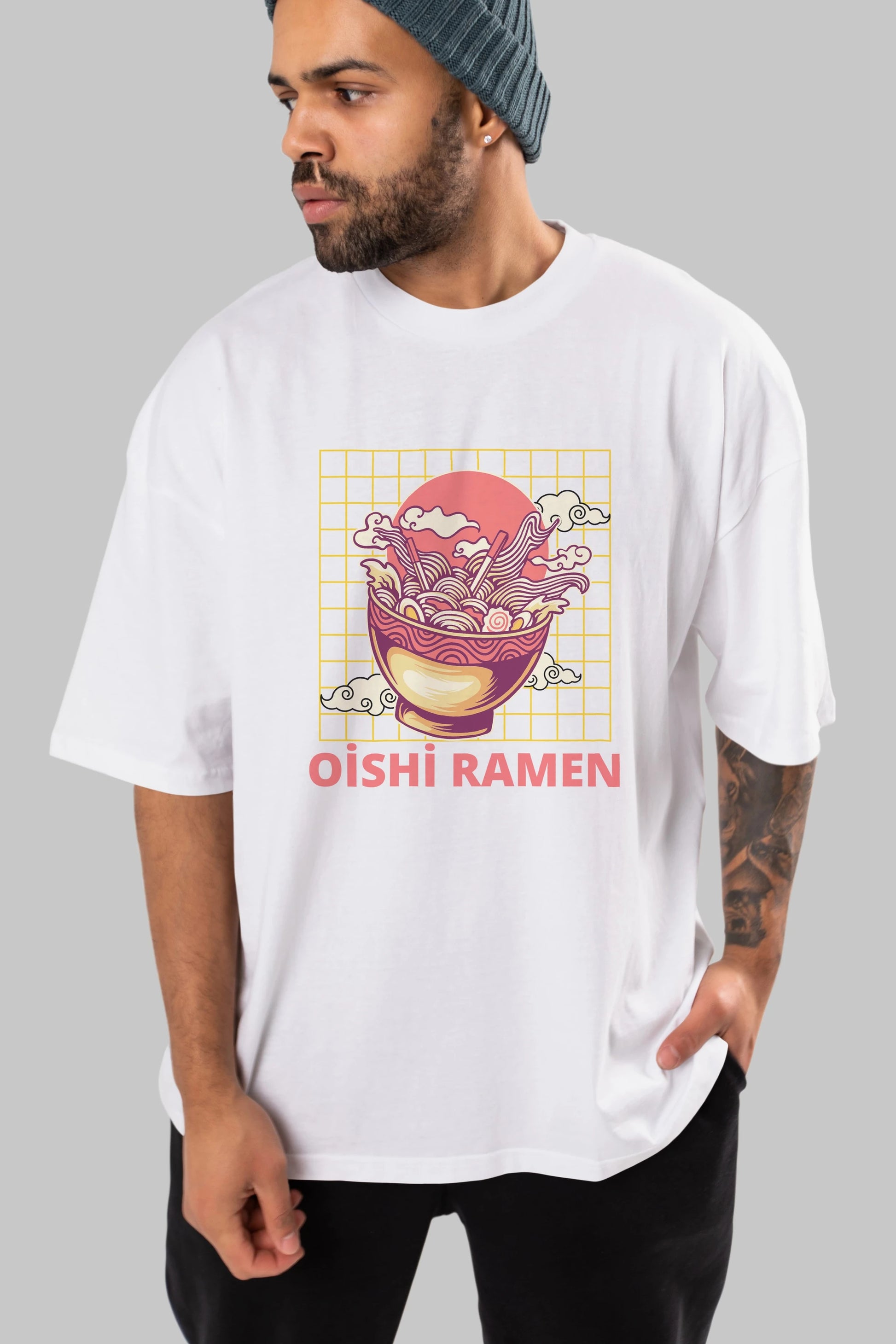 Oishi Ramen Yazılı Ön Baskılı Oversize t-shirt Erkek Kadın Unisex