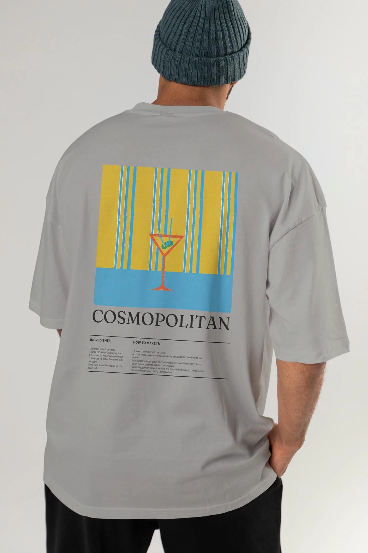 Cosmopolitan Kokteyl Serisi Arka Baskılı Oversize t-shirt Erkek Kadın %100 Pamuk Bisiklet Yaka tişort