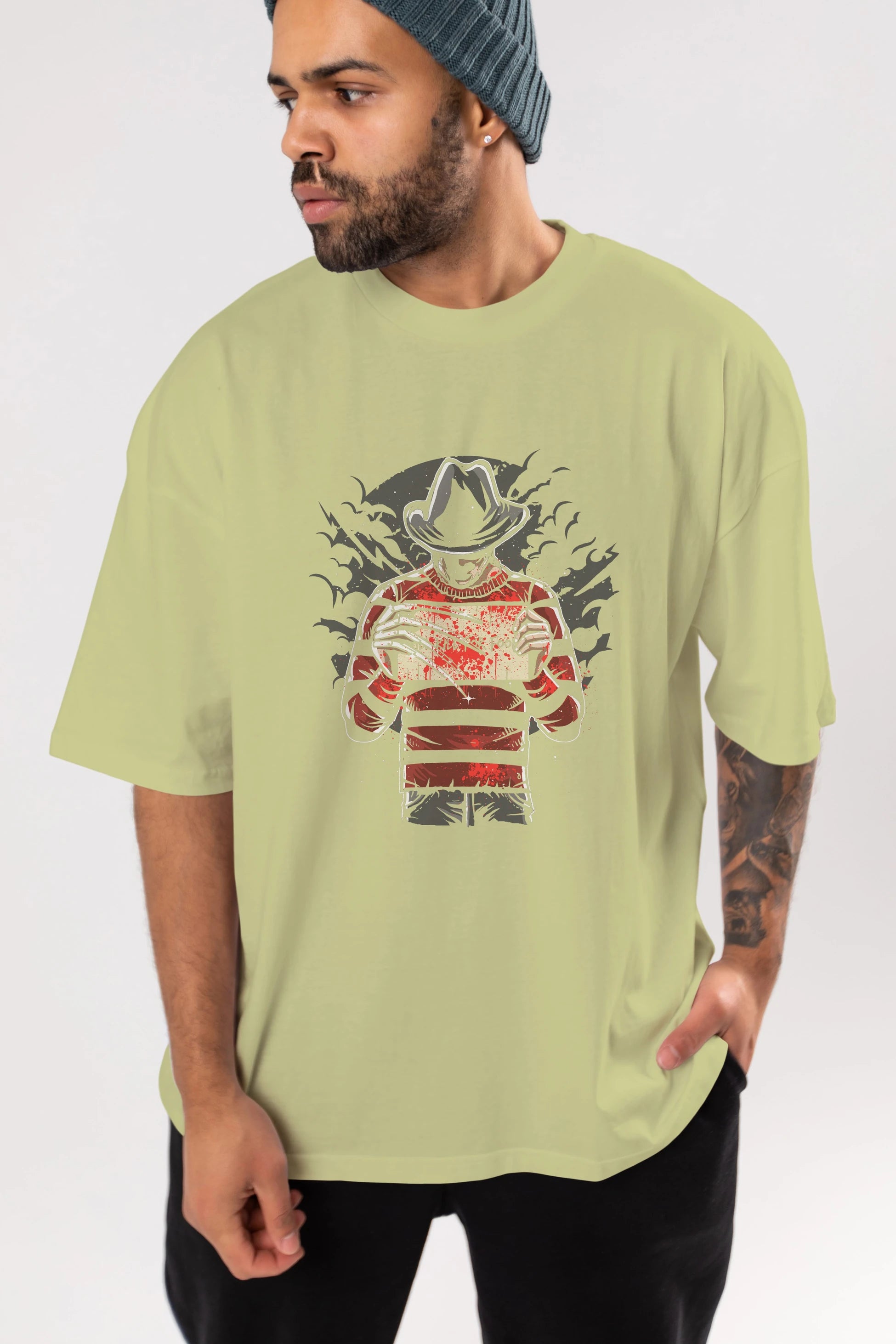 Freddy Will Kill For Food Ön Baskılı Oversize t-shirt Erkek Kadın Unisex %100 Pamuk tişort
