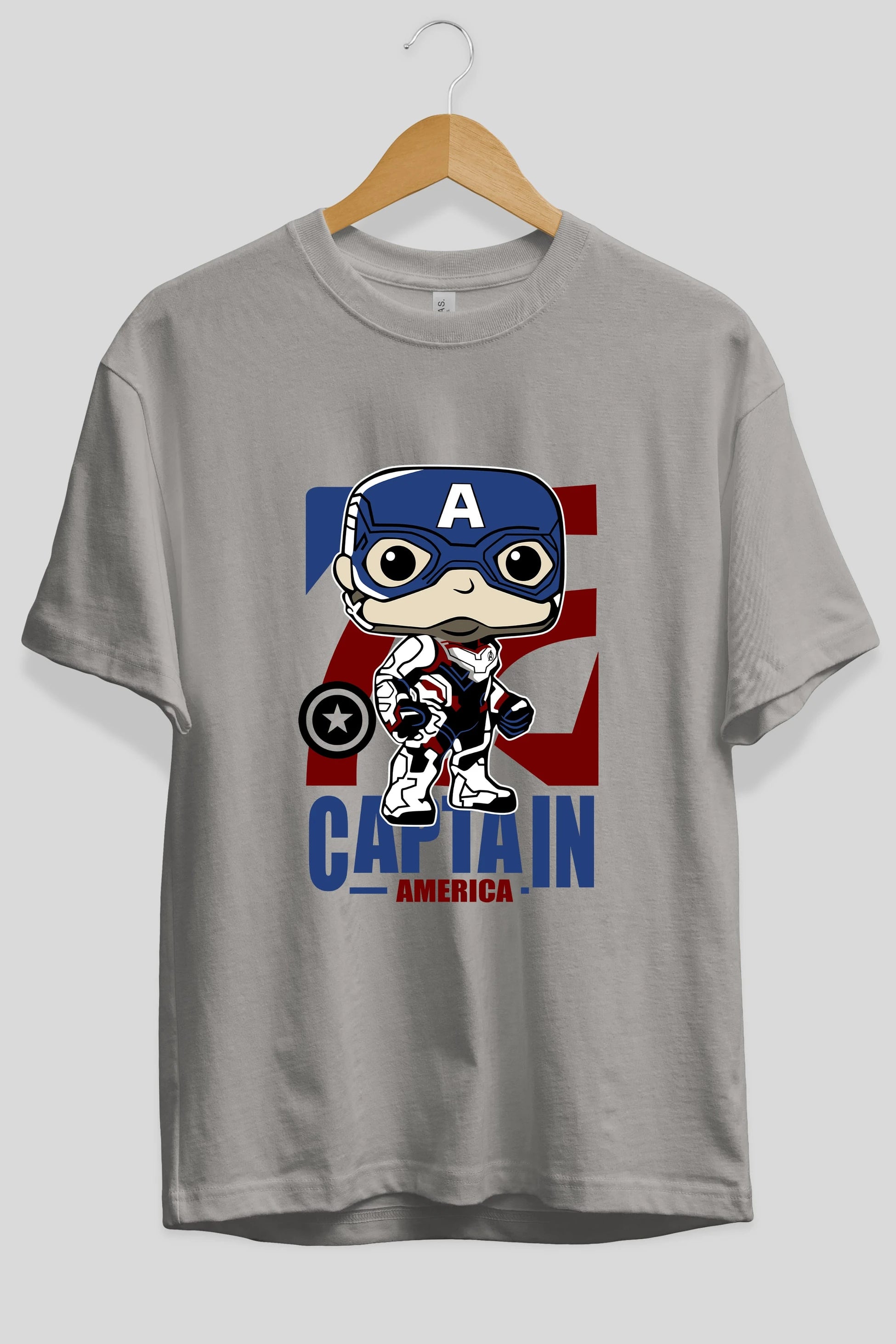 Captain America Ön Baskılı Oversize t-shirt Erkek Kadın Unisex %100 Pamuk Bisiklet Yaka tişort