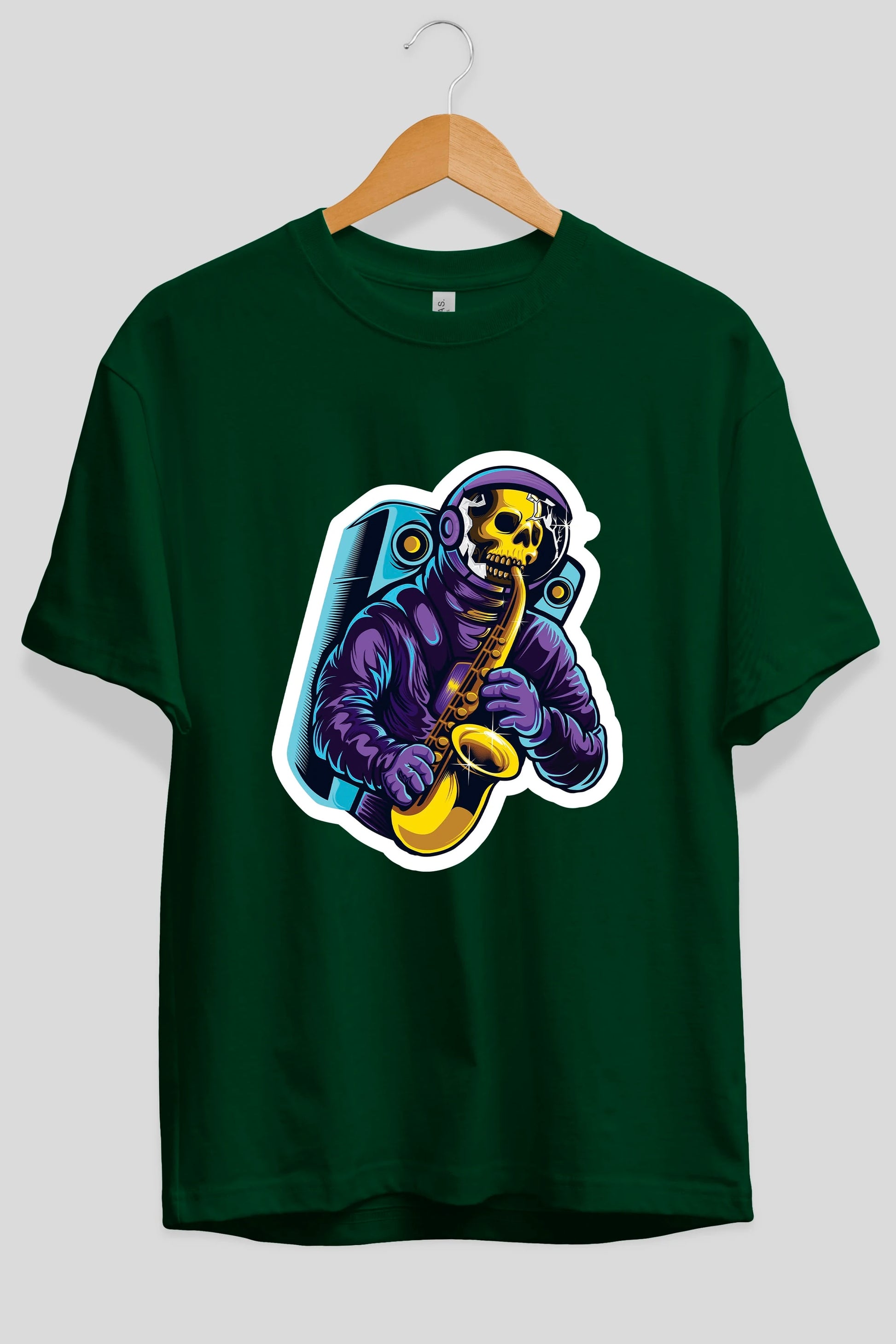Astroskull Saxophonist Sticker Ön Baskılı Oversize t-shirt Erkek Kadın Unisex