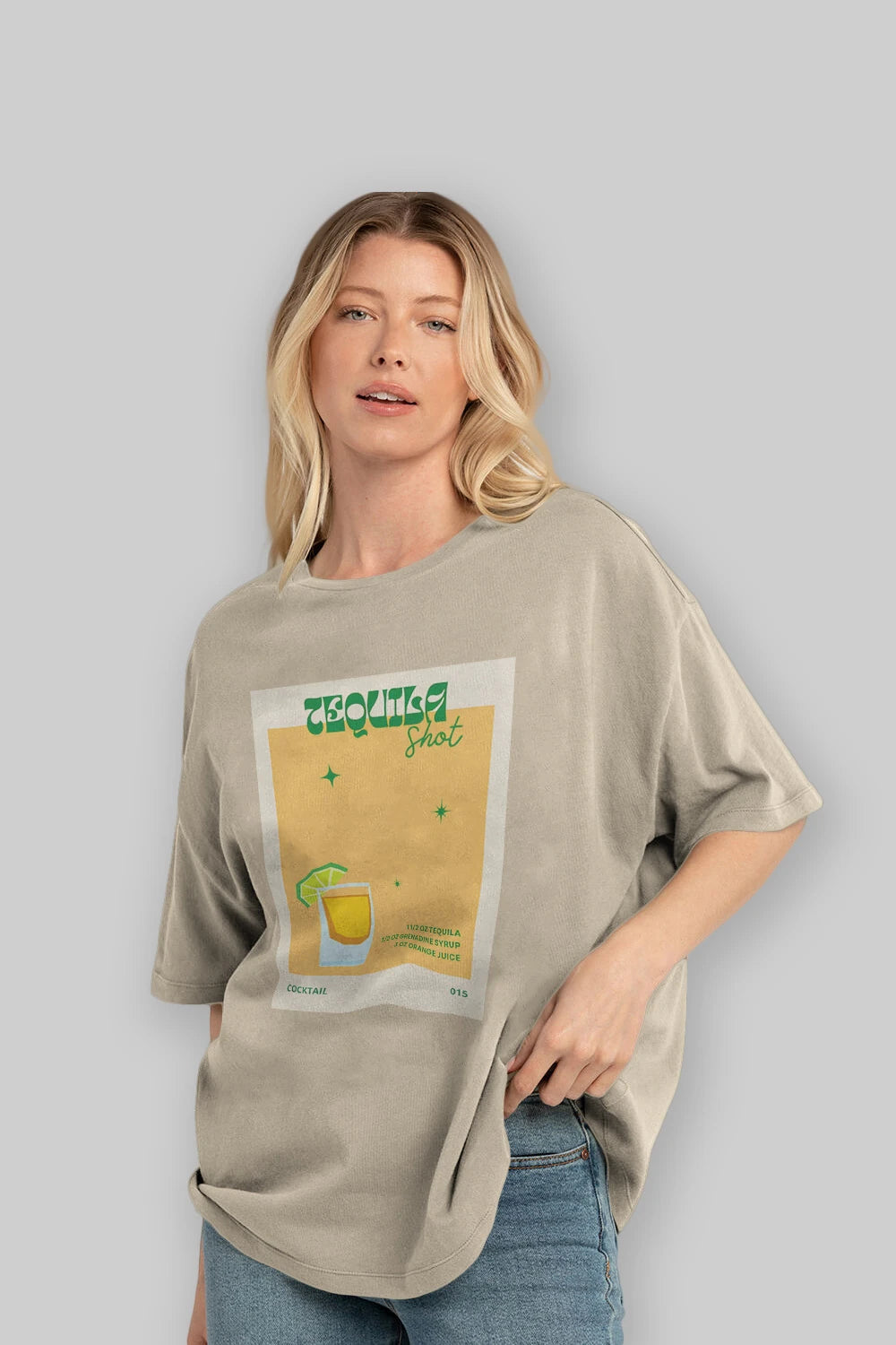 Tequila Shot 2 Ön Baskılı Oversize t-shirt Erkek Kadın Unisex %100 Pamuk Bisiklet Yaka tişort
