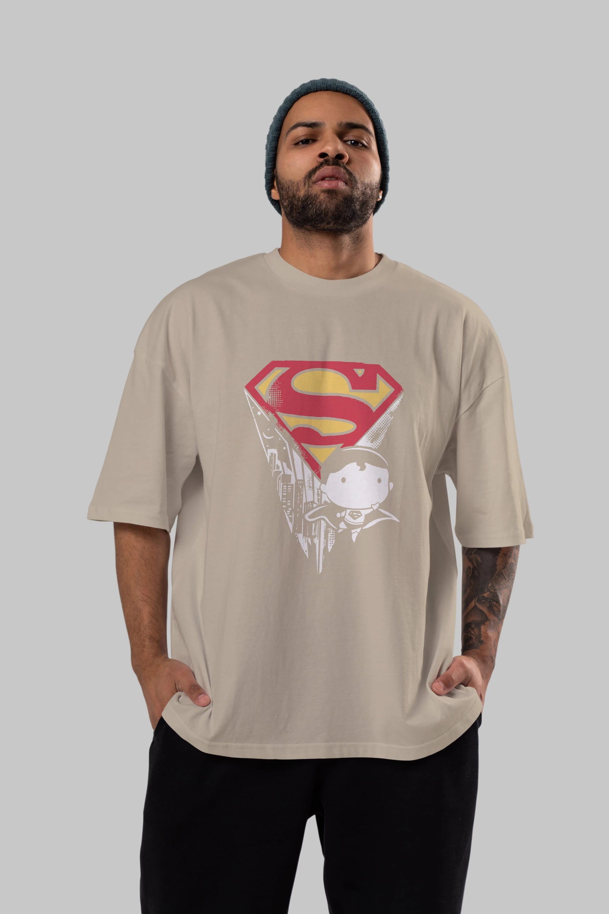 Superman Ön Baskılı Oversize t-shirt Erkek Kadın Unisex %100 Pamuk Bisiklet Yaka tişort