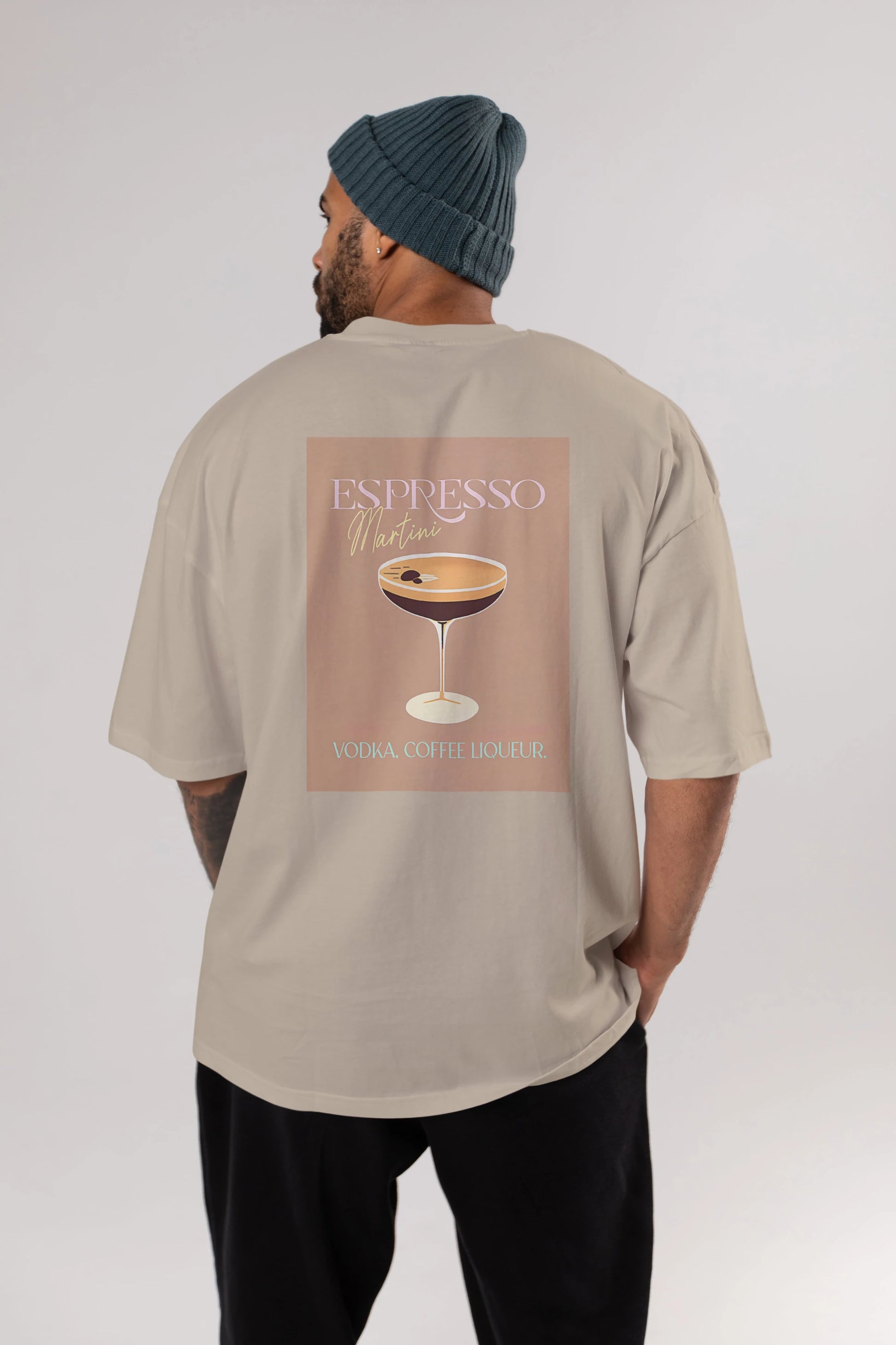 Espresso Martini Cocktail Arka Baskılı Oversize t-shirt Erkek Kadın Unisex %100 Pamuk Bisiklet Yaka tişort