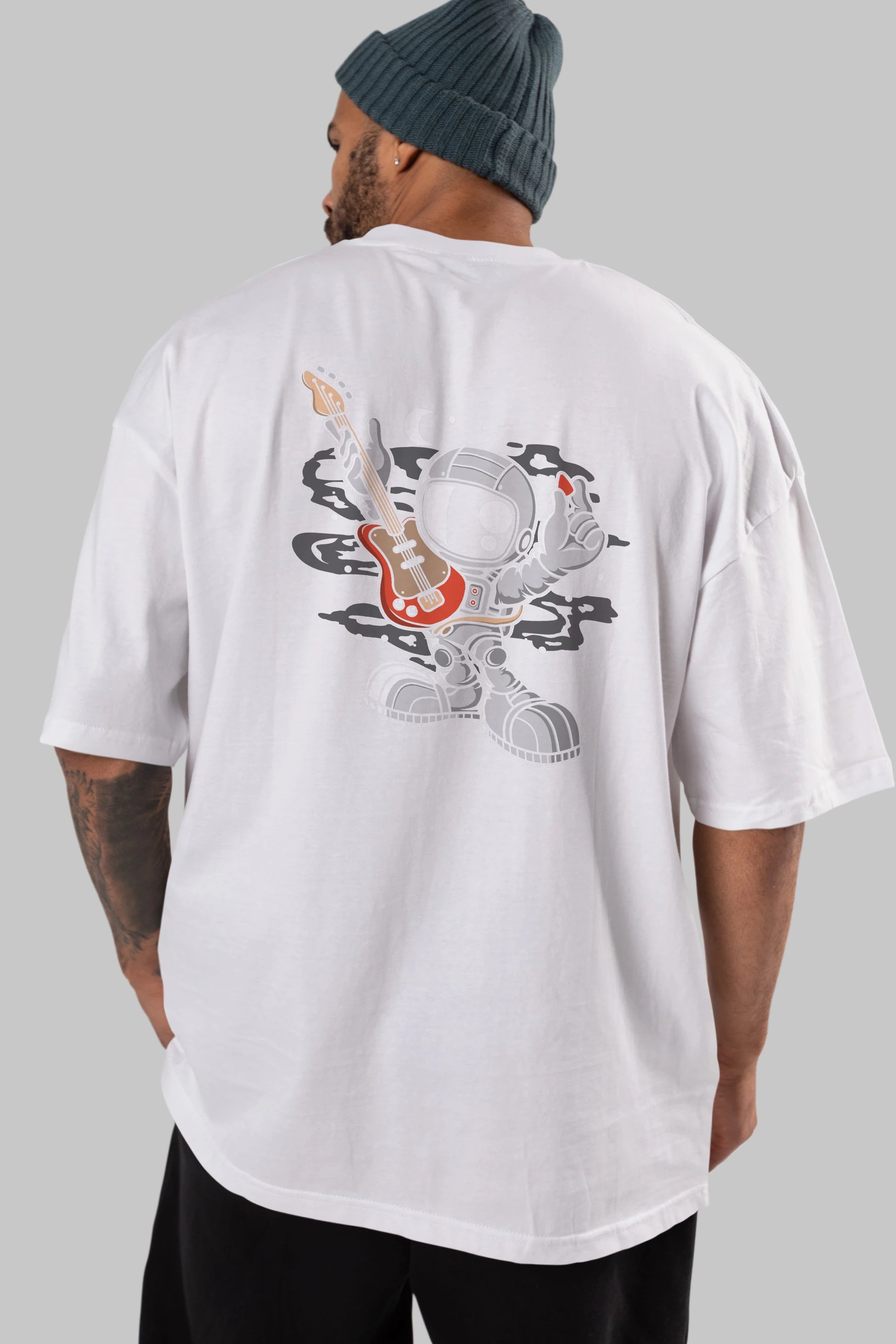 Astronaut Guitar Arka Baskılı Oversize t-shirt Erkek Kadın Unisex
