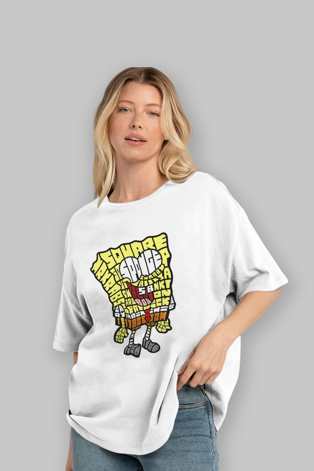 Yellow Sponge Ön Baskılı Oversize t-shirt %100 pamuk Erkek Kadın Unisex