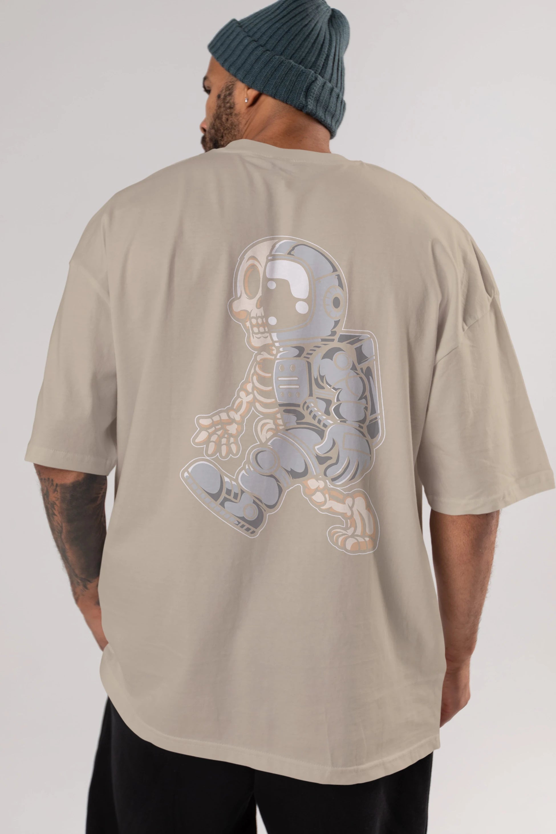 Astronaut Half Skull Arka Baskılı Oversize t-shirt Erkek Kadın Unisex