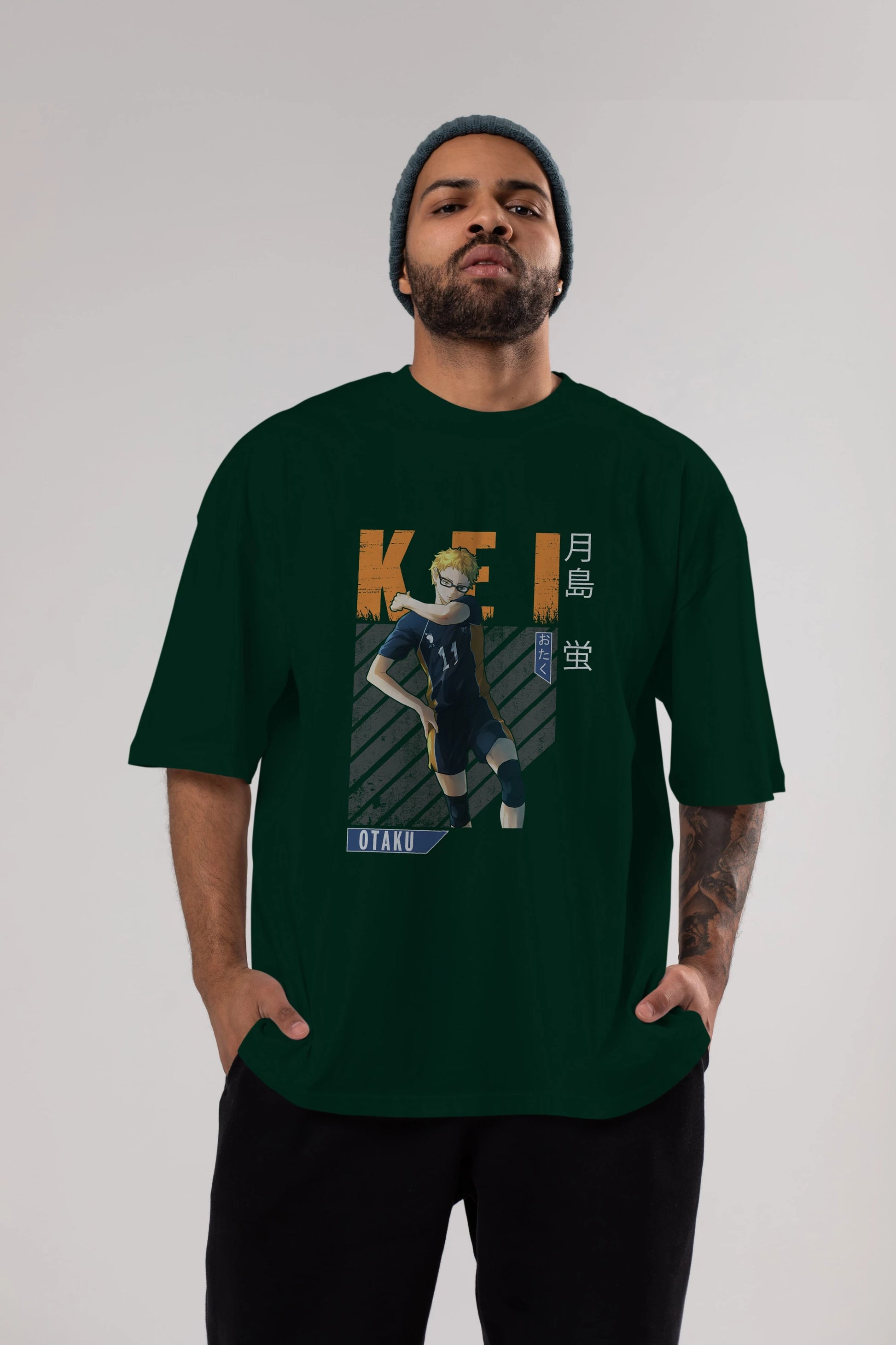 Kei Tsukishima 2 Anime Ön Baskılı Oversize t-shirt %100 pamuk Erkek Kadın Unisex