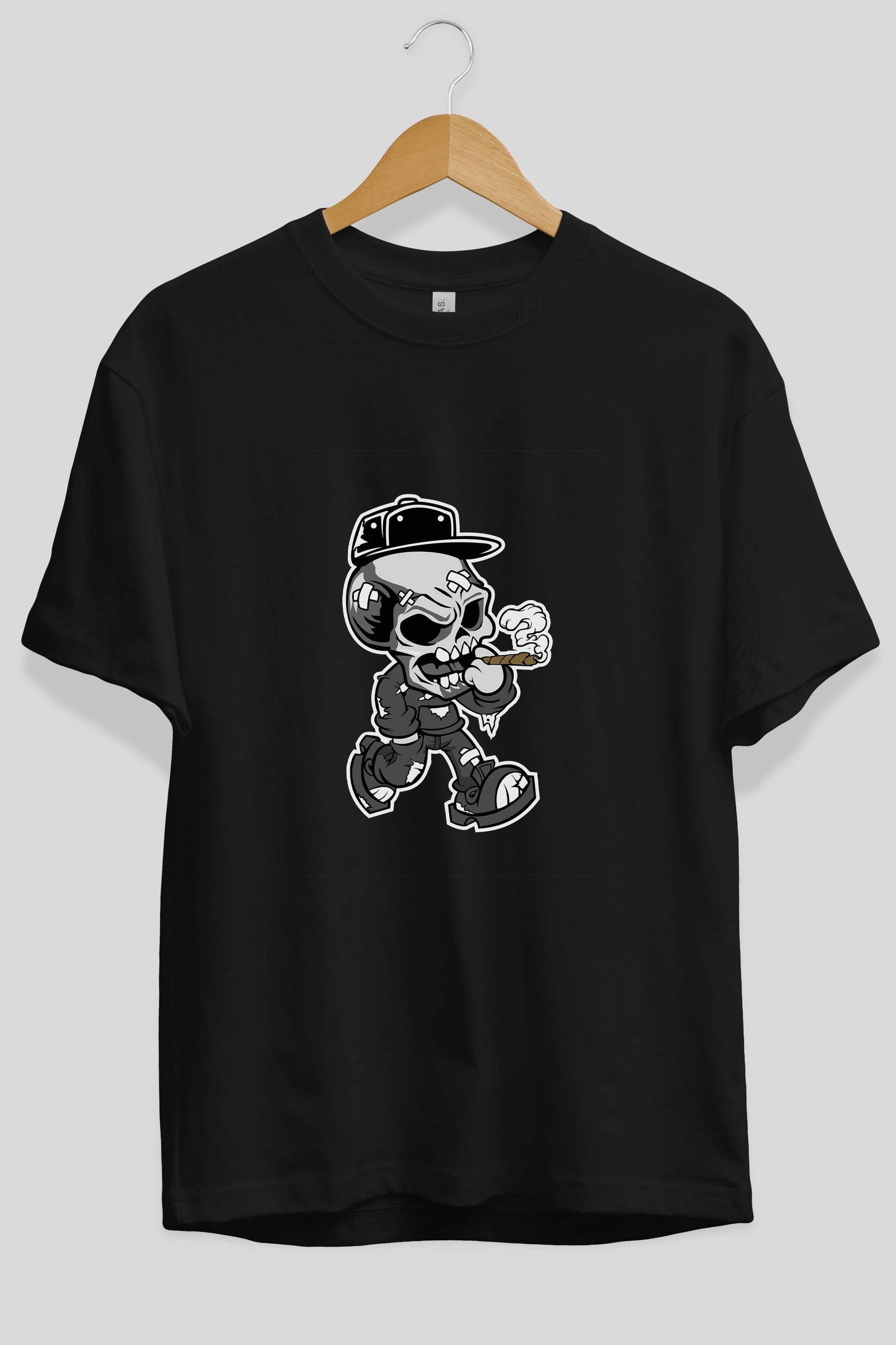 Skull Smoker Ön Baskılı Oversize t-shirt Erkek Kadın Unisex %100 Pamuk tişort