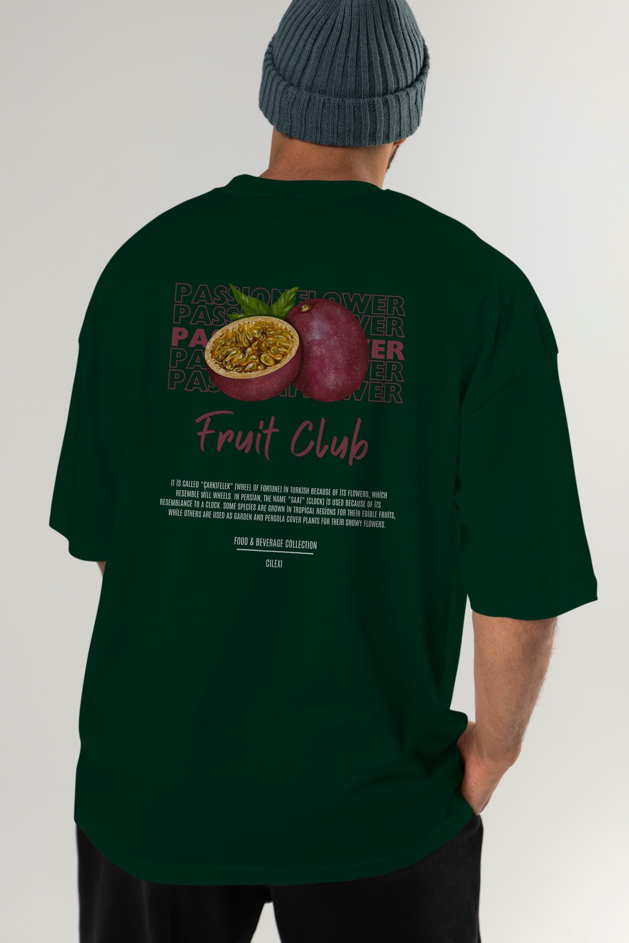 Passionflower Arka Baskılı Oversize t-shirt Erkek Kadın Pamuk Bisiklet Yaka tişort