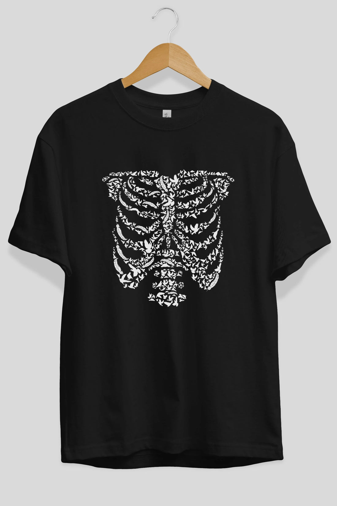 Ribcage Bird Ön Baskılı Oversize t-shirt %100 pamuk Erkek Kadın Unisex