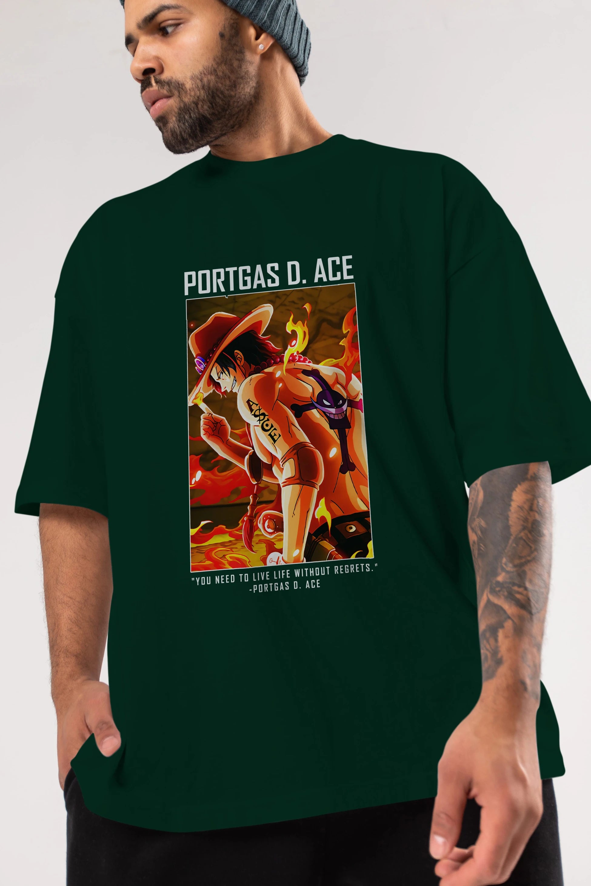 Portgas D. Ace Anime Ön Baskılı Oversize t-shirt Erkek Kadın Unisex