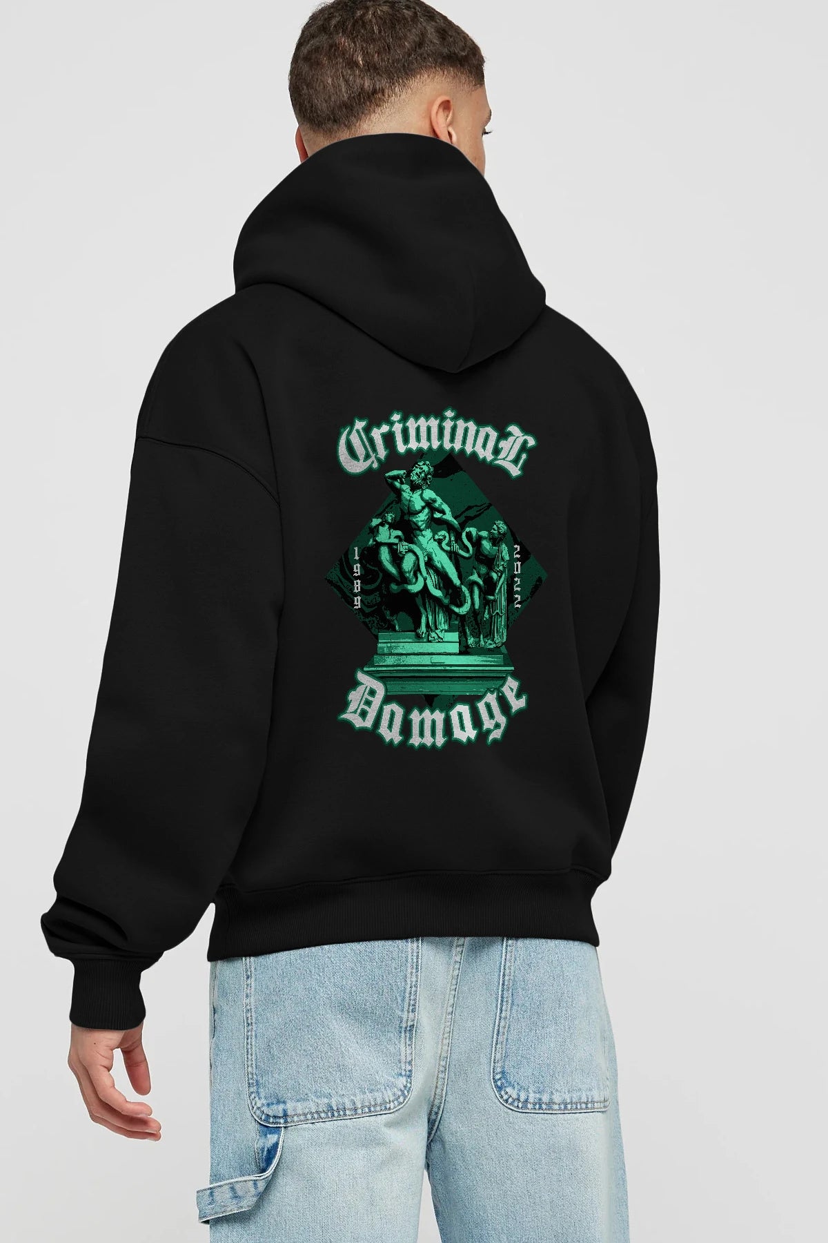 Criminal Damage Arka Baskılı Hoodie Oversize Kapüşonlu Sweatshirt Erkek Kadın Unisex