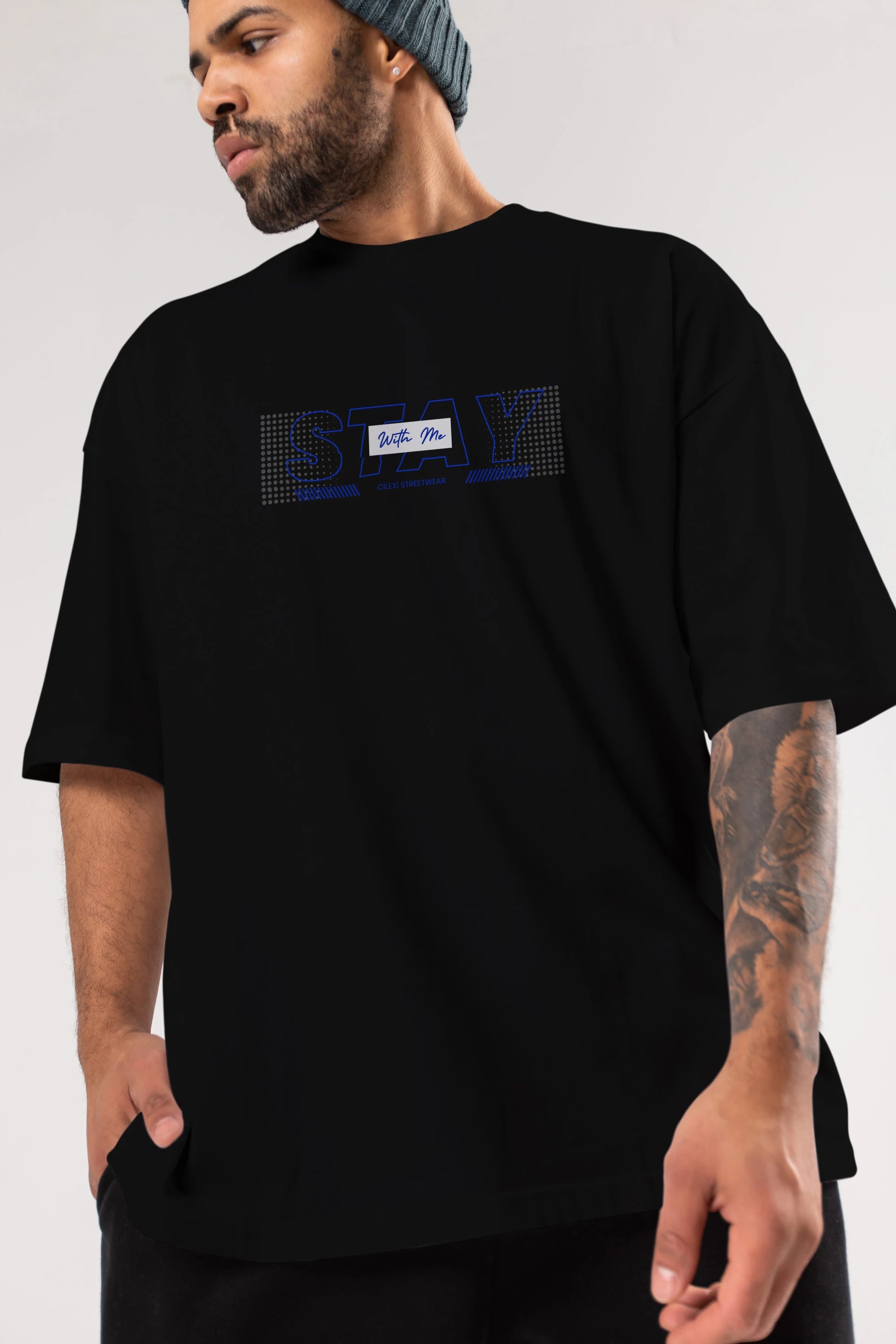 Stay with Me Yazılı Ön Baskılı Oversize t-shirt Erkek Kadın Unisex