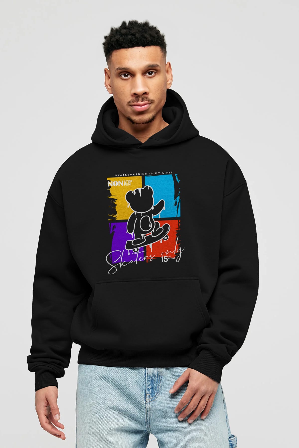 Skaters Only Bear Ön Baskılı Hoodie Oversize Kapüşonlu Sweatshirt Erkek Kadın Unisex