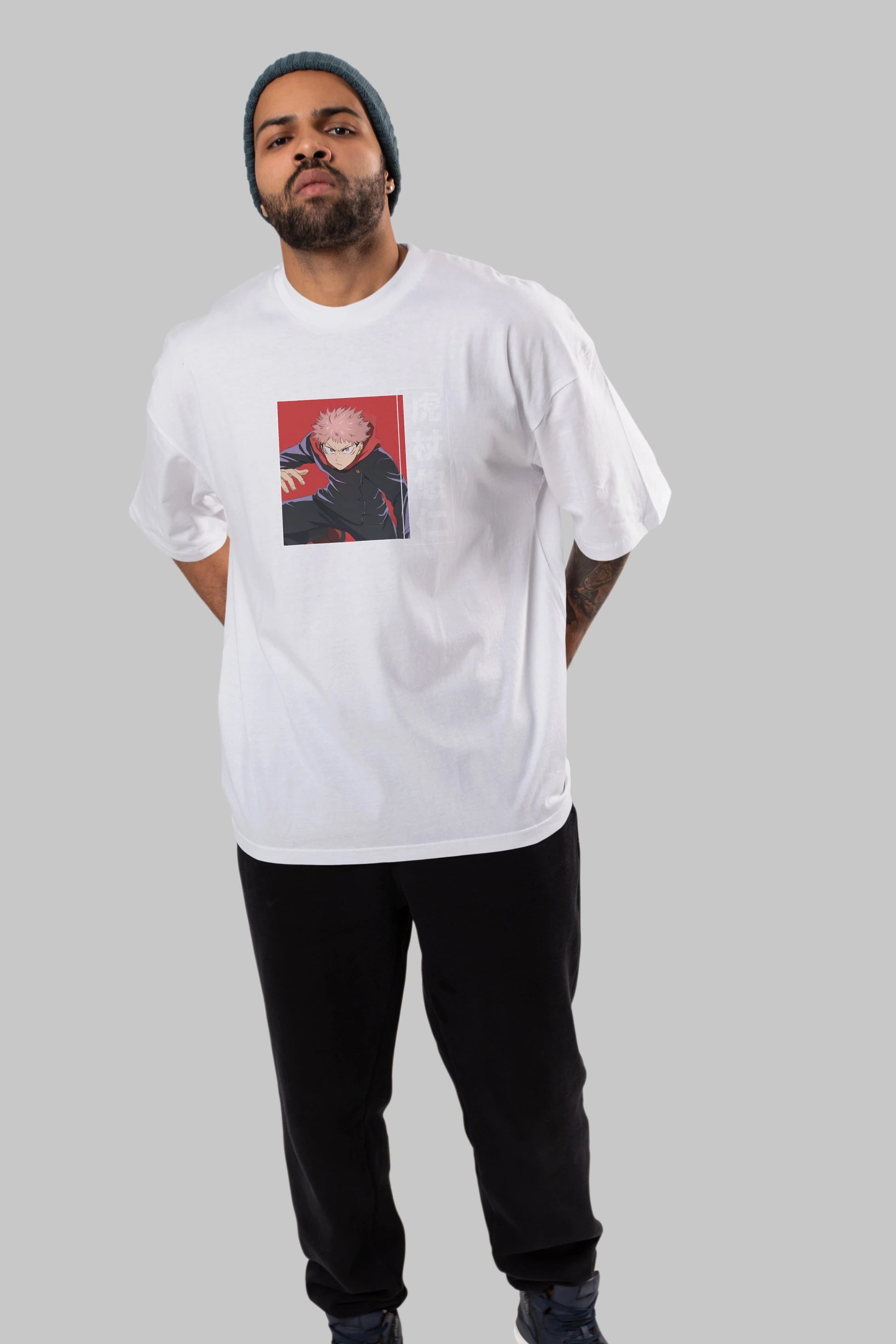 Yuuji Itadori 2 Anime Ön Baskılı Oversize t-shirt %100 pamuk Erkek Kadın Unisex