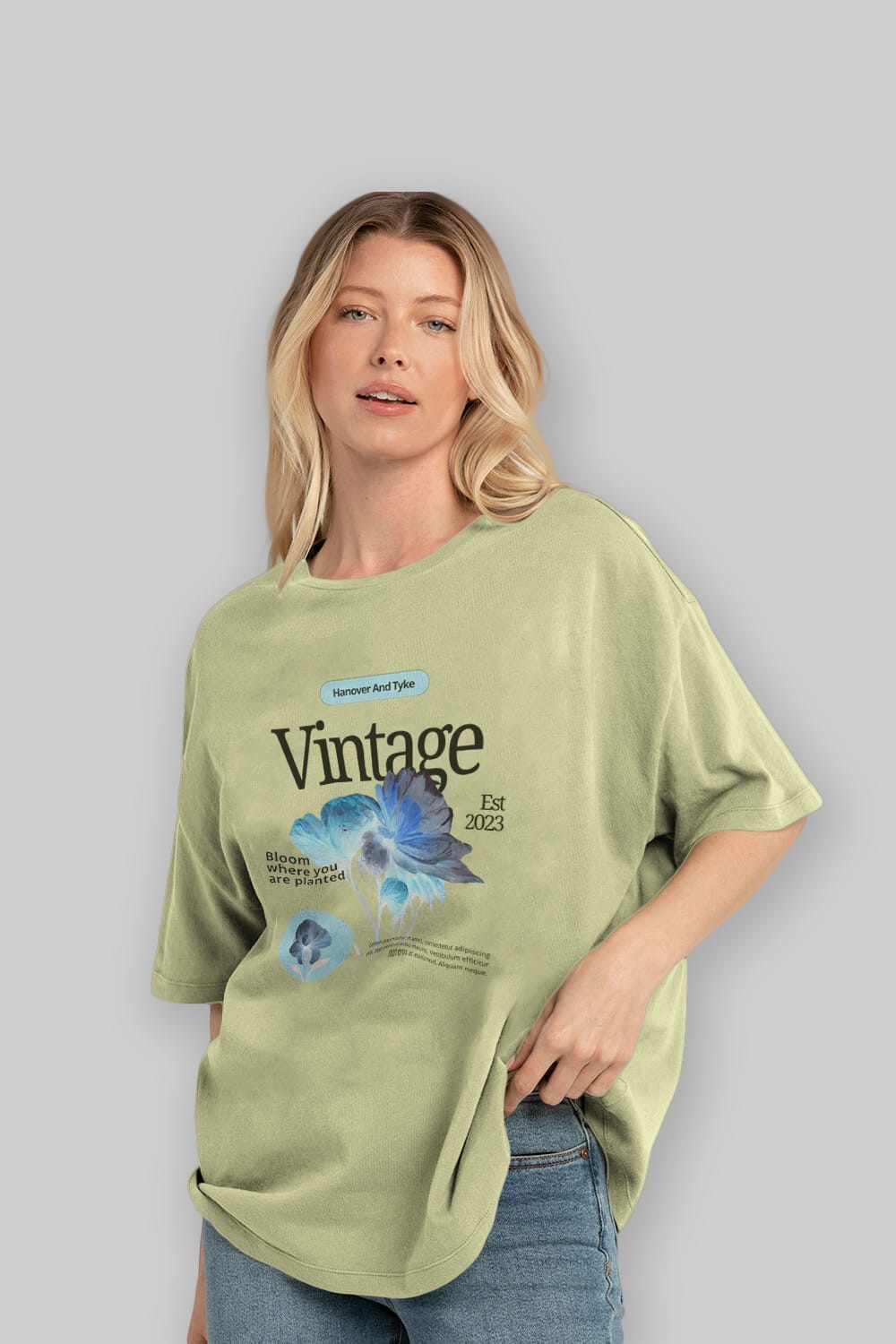 Vintage Çiçek Ön Baskılı Oversize t-shirt Erkek Kadın Unisex