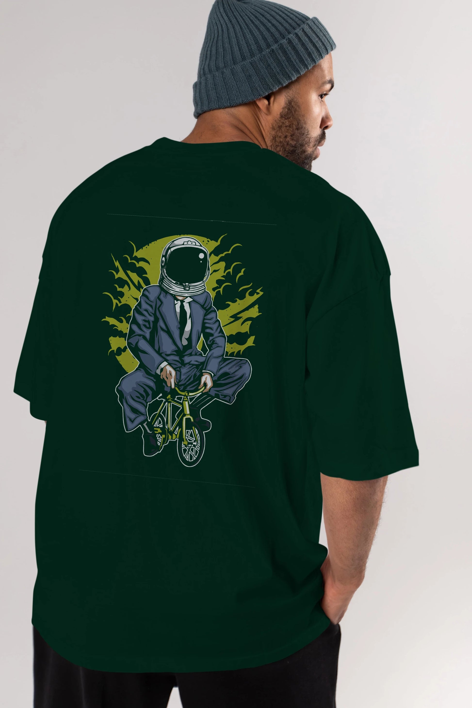Bike To The Moon Arka Baskılı Oversize t-shirt Erkek Kadın Unisex %100 Pamuk
