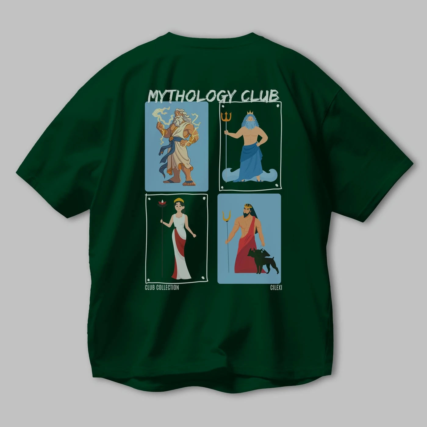 Mythology Club 2 Arka Baskılı Oversize t-shirt Erkek Kadın %100 Pamuk Bisiklet Yaka tişort