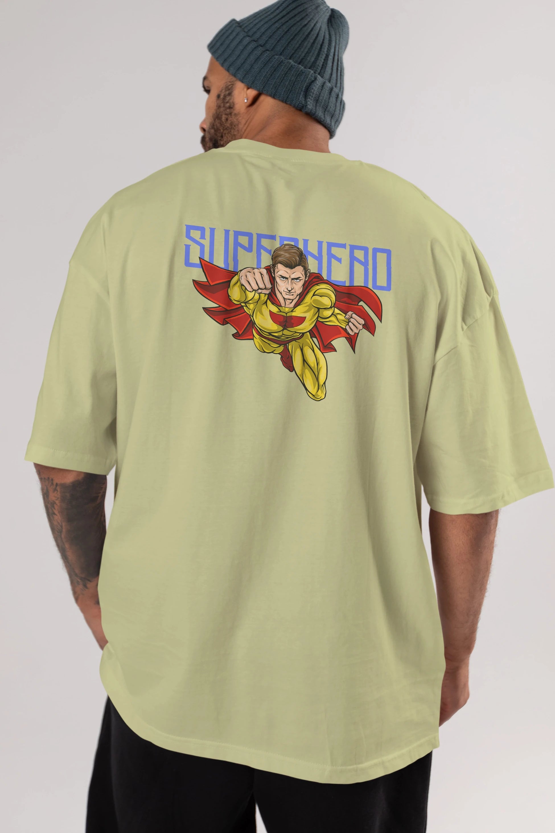 Super Hero Arka Baskılı Oversize t-shirt Erkek Kadın Unisex