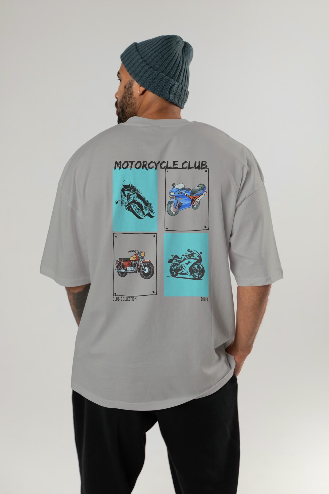 Motorcycle Club Arka Baskılı Oversize t-shirt Erkek Kadın %100 Pamuk Bisiklet Yaka tişort